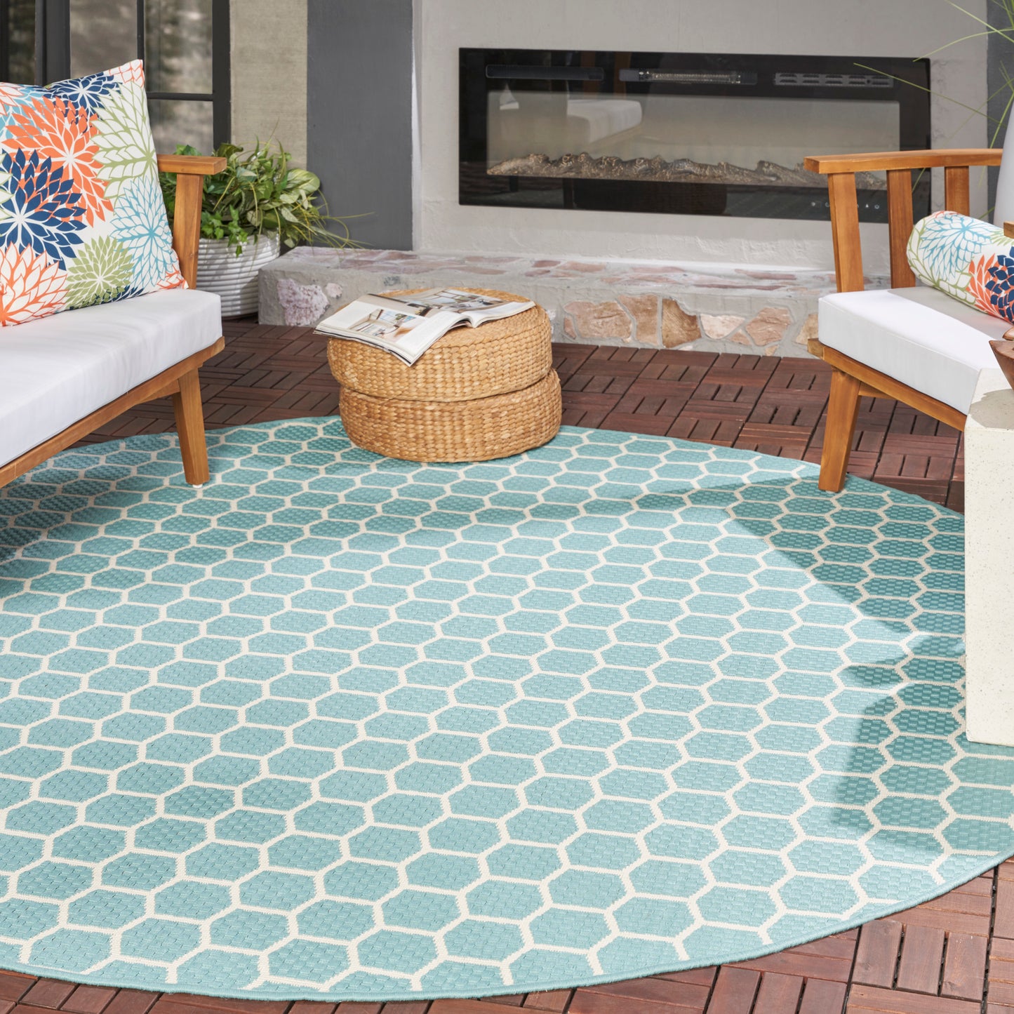 Nourison Twist Reversible 8' x Round Aqua Modern Rug