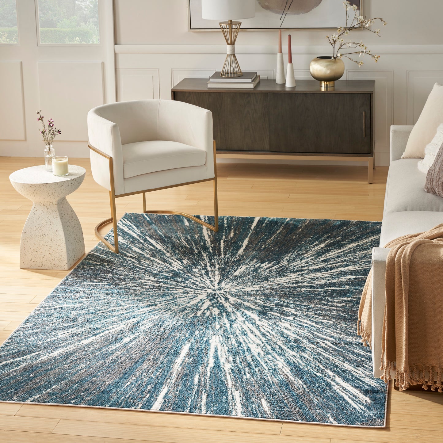 Nourison Ambiance 5'3" x 7'3" Blue Silver Modern Indoor Rug