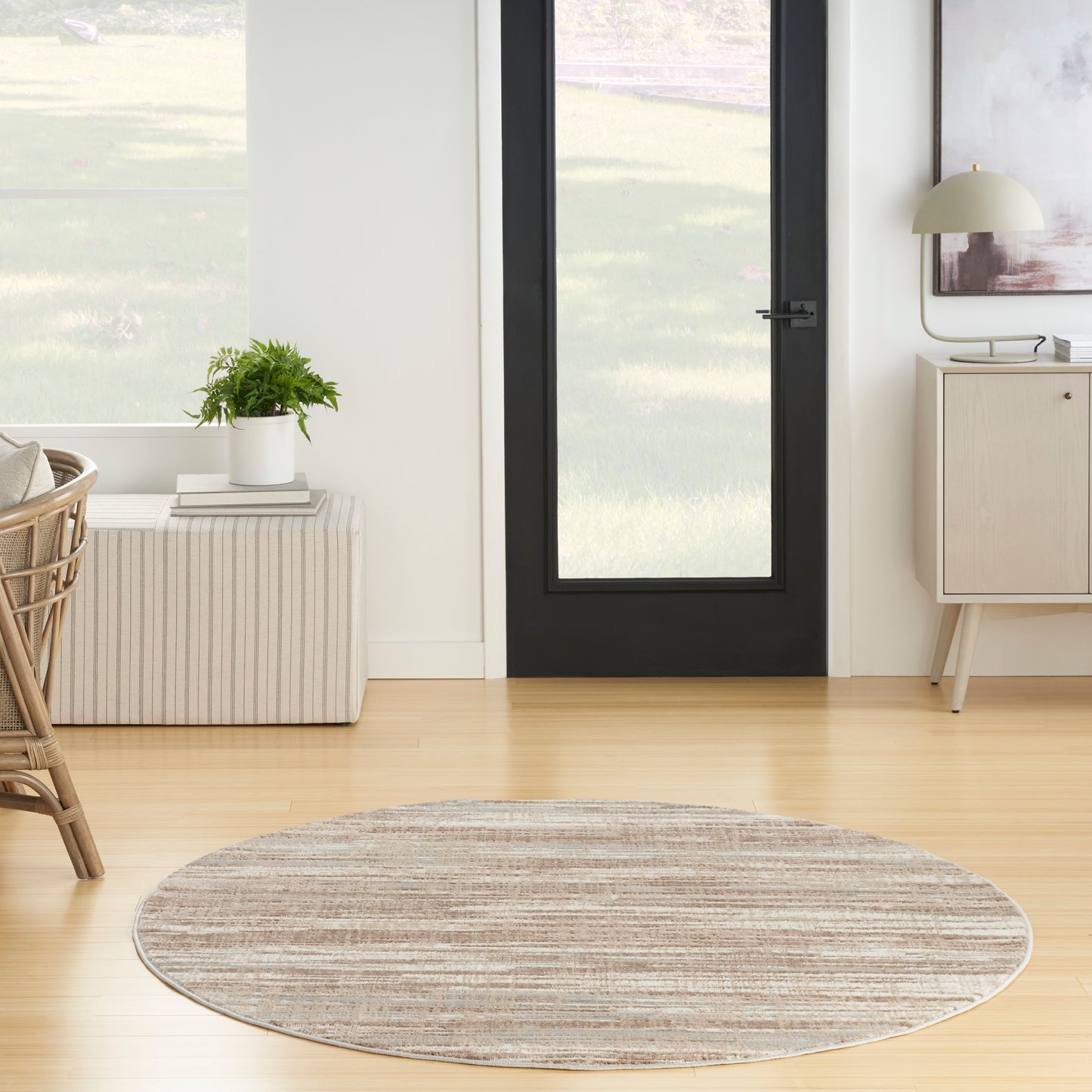 Nourison Elation 5'3" x Round Ivory Grey Modern Indoor Rug