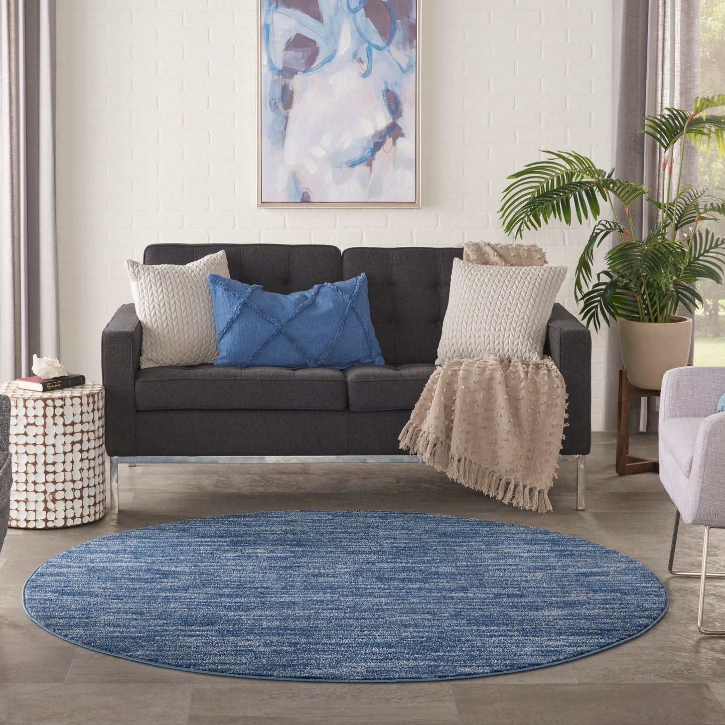 Nourison Nourison Essentials 6' x Round Navy Blue Outdoor Rug