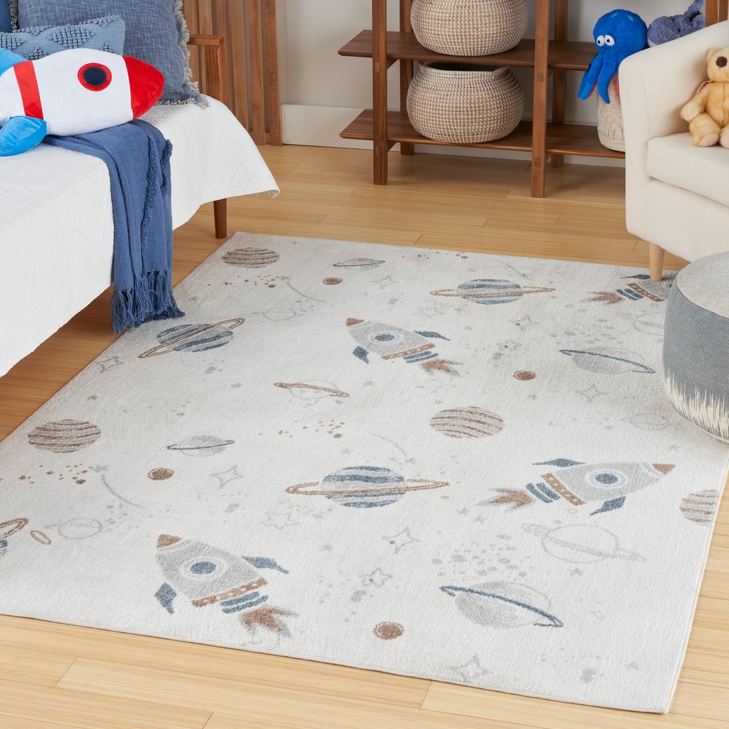 Nourison Astra Machine Washable 5'3" x 7' Ivory Multicolor Kids Indoor Rug