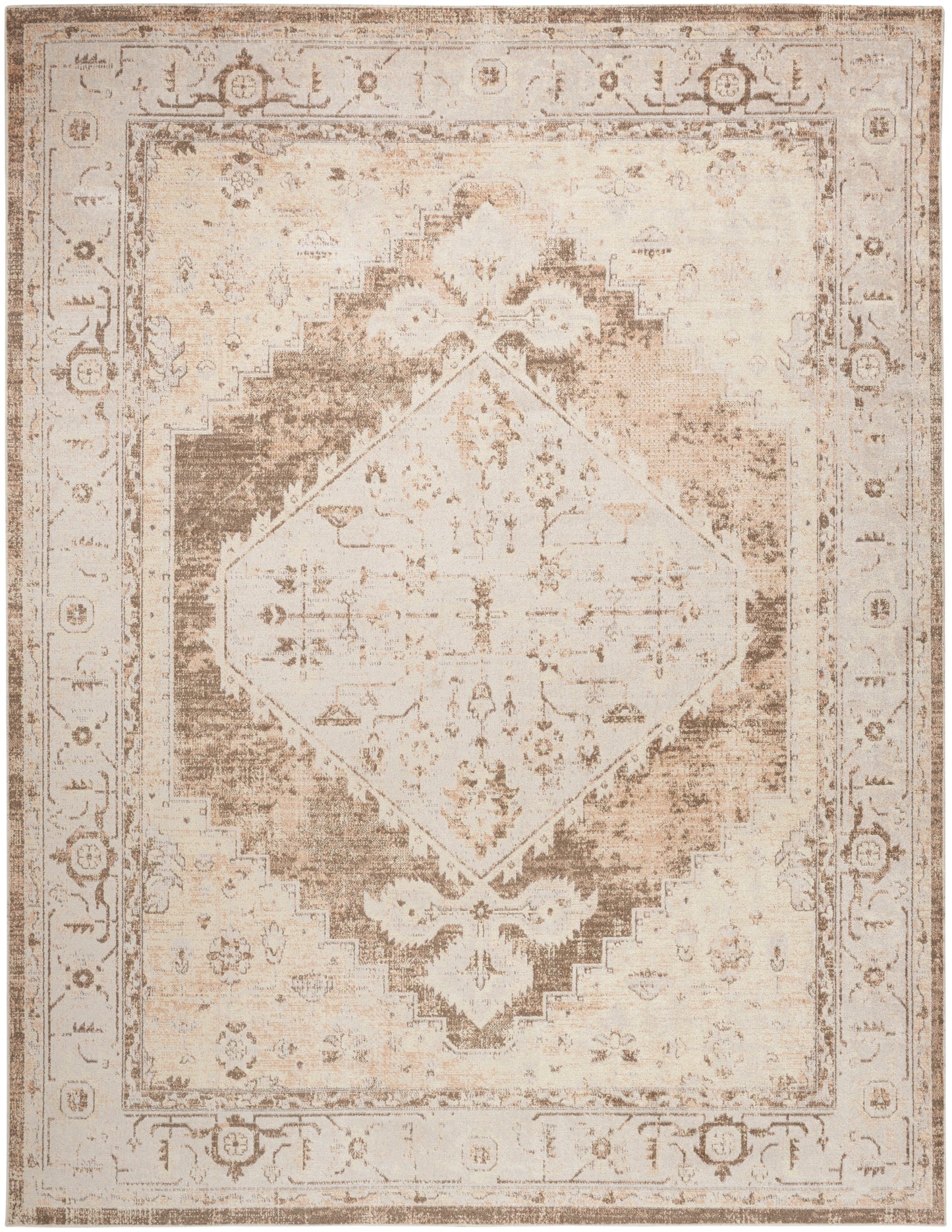 Nourison Astra Machine Washable 6'7" x 9' Beige Vintage Indoor Rug