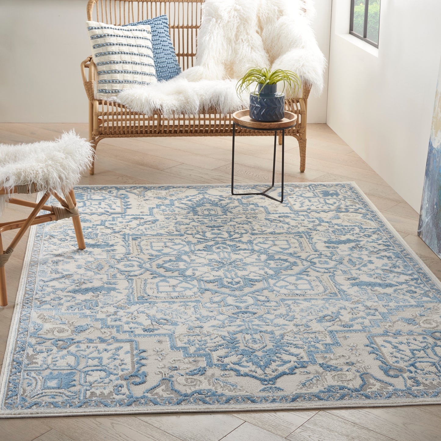 Nourison Elation 4' x 6' Ivory Blue Bohemian Indoor Rug