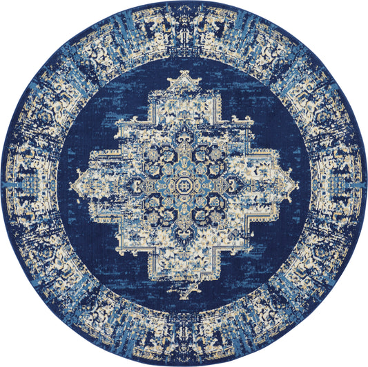 Nourison Grafix 8' x Round Navy Blue Vintage Indoor Rug