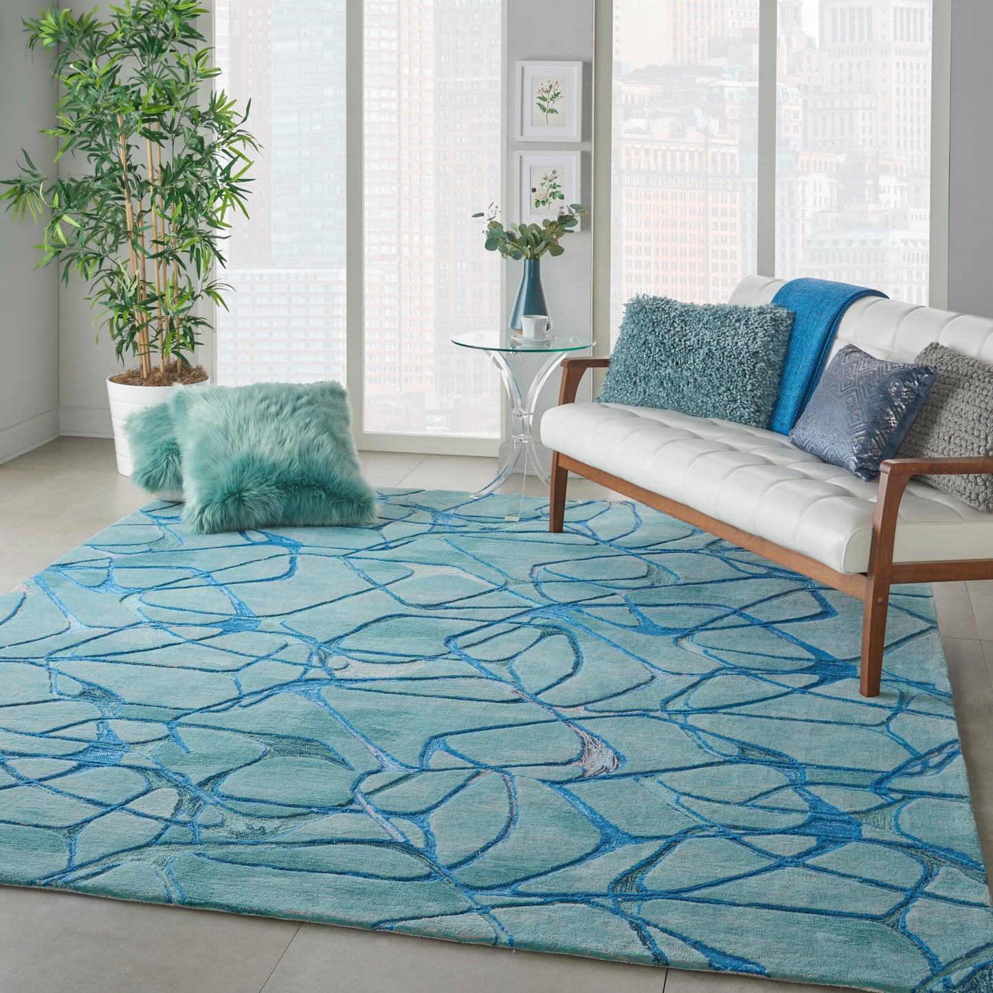 Nourison Symmetry 8'6" x 11'6" Aqua Blue Modern Indoor Rug