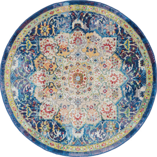 Nourison Ankara Global 4' x Round Blue Vintage Indoor Rug