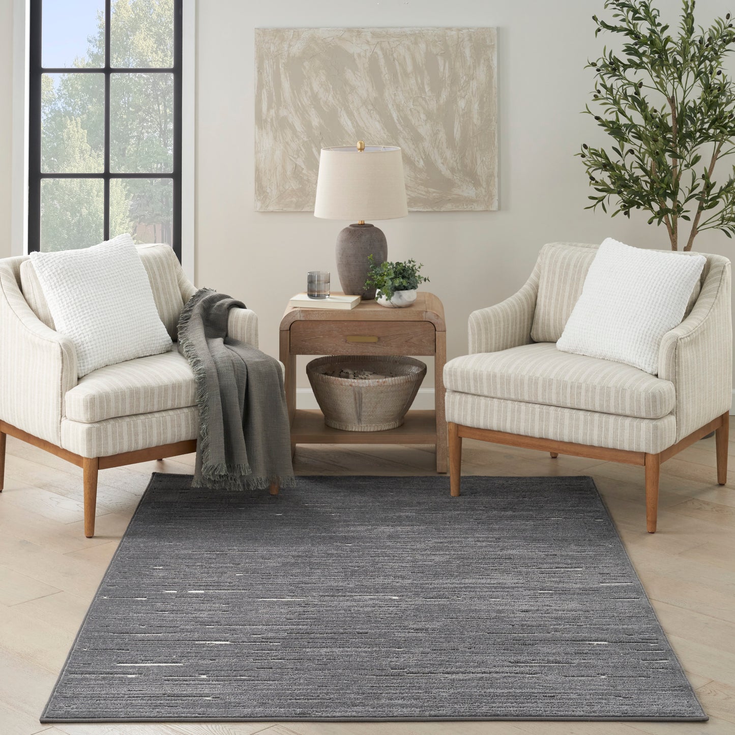 Nourison Care Free 5'3" x 7' Grey Modern Indoor Rug