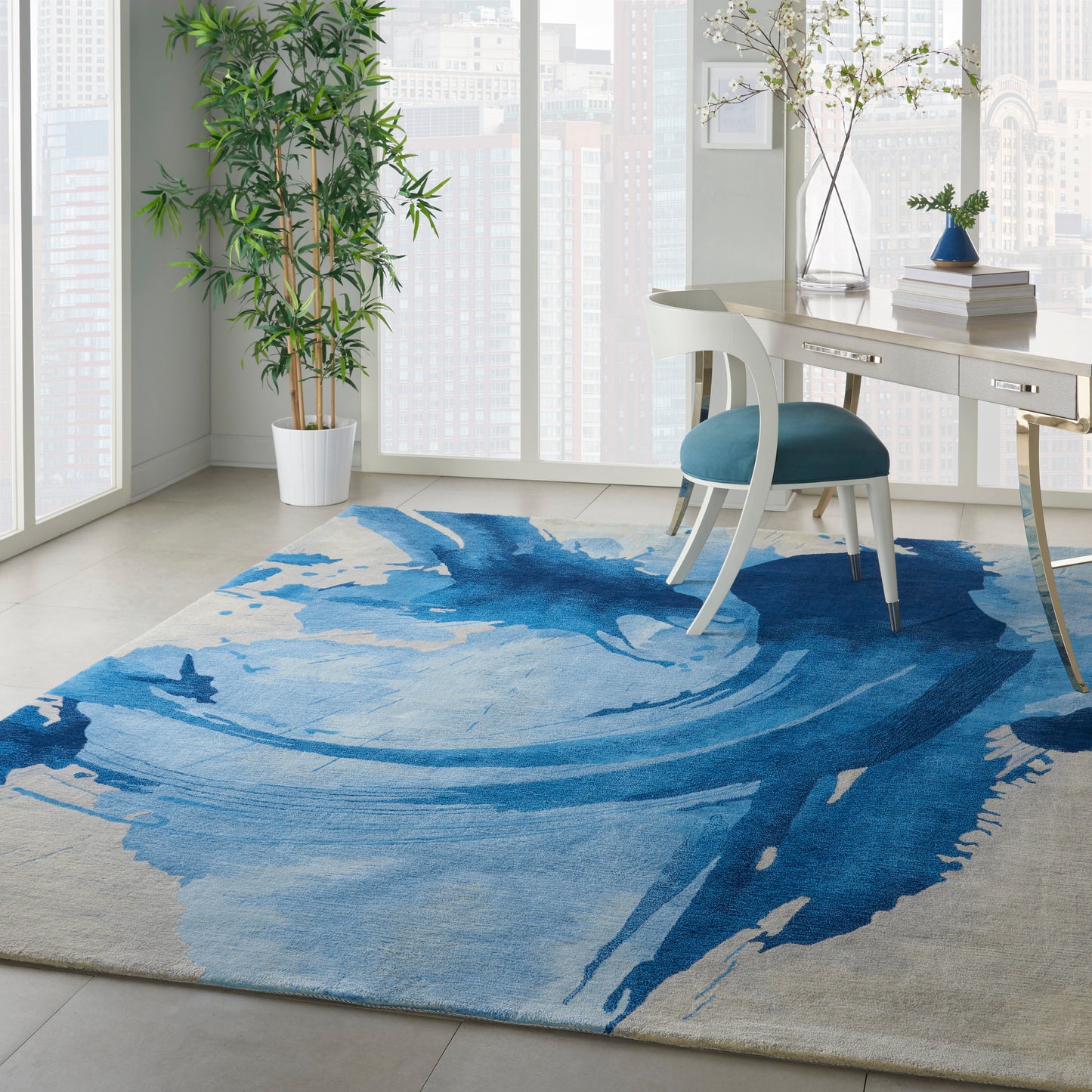 Nourison Symmetry 8'6" x 11'6" Blue Ivory Modern Indoor Rug