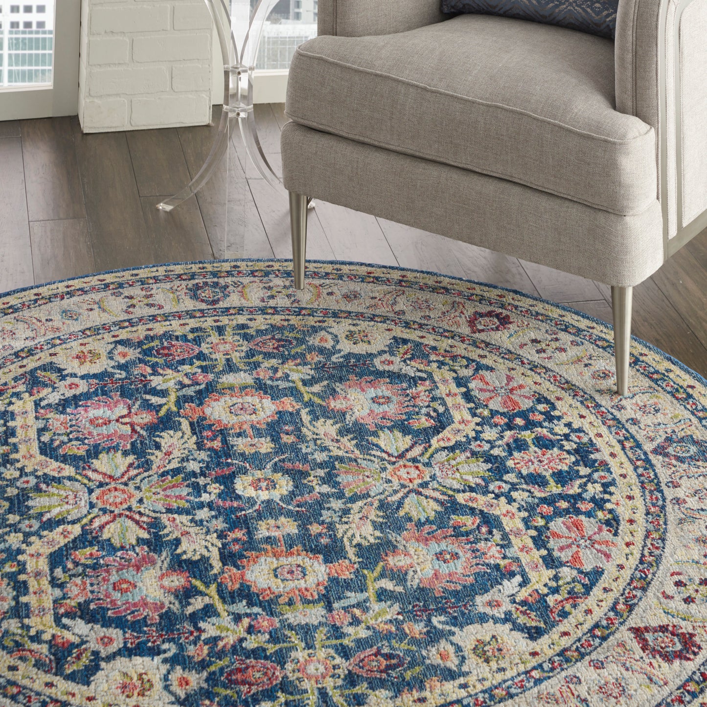 Nourison Ankara Global 4' x Round Navy Multicolor Traditional Indoor Rug