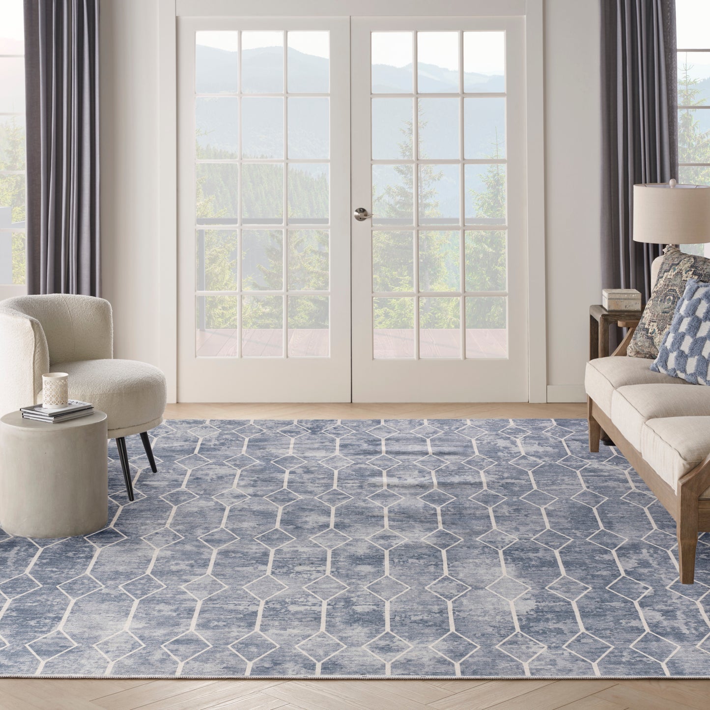 Nicole Curtis Machine Washable Series 1 9'2" x 12' Blue Modern Indoor Rug