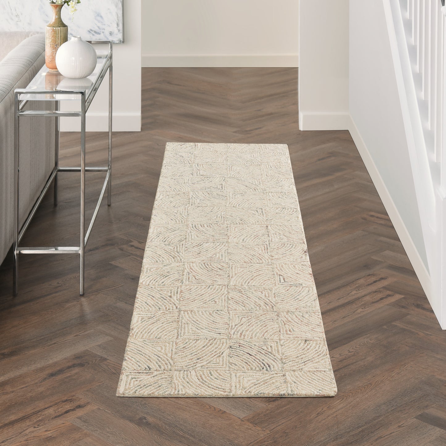 Nourison Interlock 2'3" x 7'6" Ivory/Multi Modern Indoor Rug