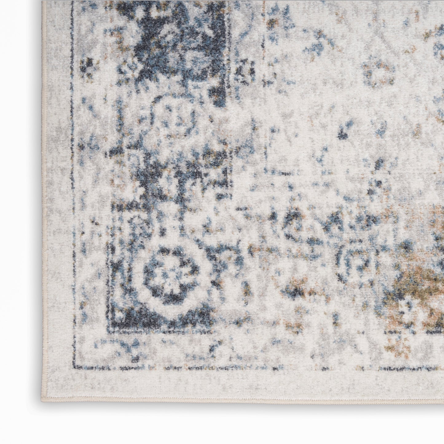 Nourison Astra Machine Washable 2'2" x 8' Ivory Blue Vintage Indoor Rug