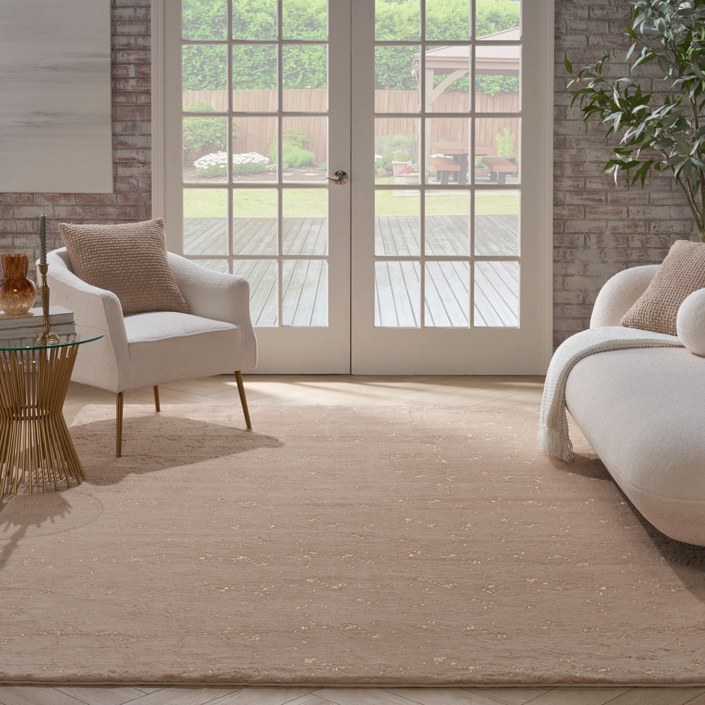 Nourison Cozy Shimmer 7'9" x 9'9" Beige Gold Glam Indoor Rug