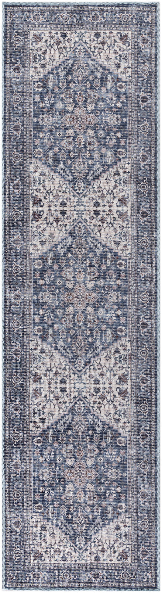 Nicole Curtis Machine Washable Series 1 2'2" x 12' Navy Ivory Vintage Indoor Rug