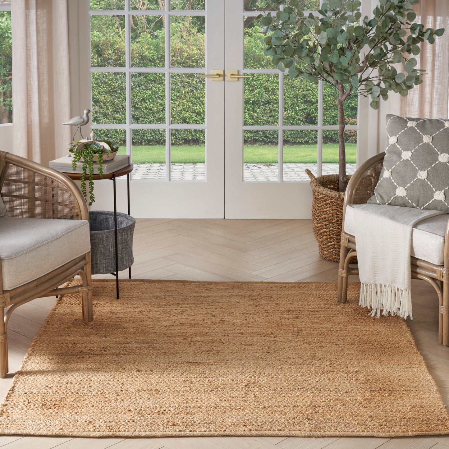 Nourison Natural Jute 4' x square Bleached Farmhouse Indoor Rug