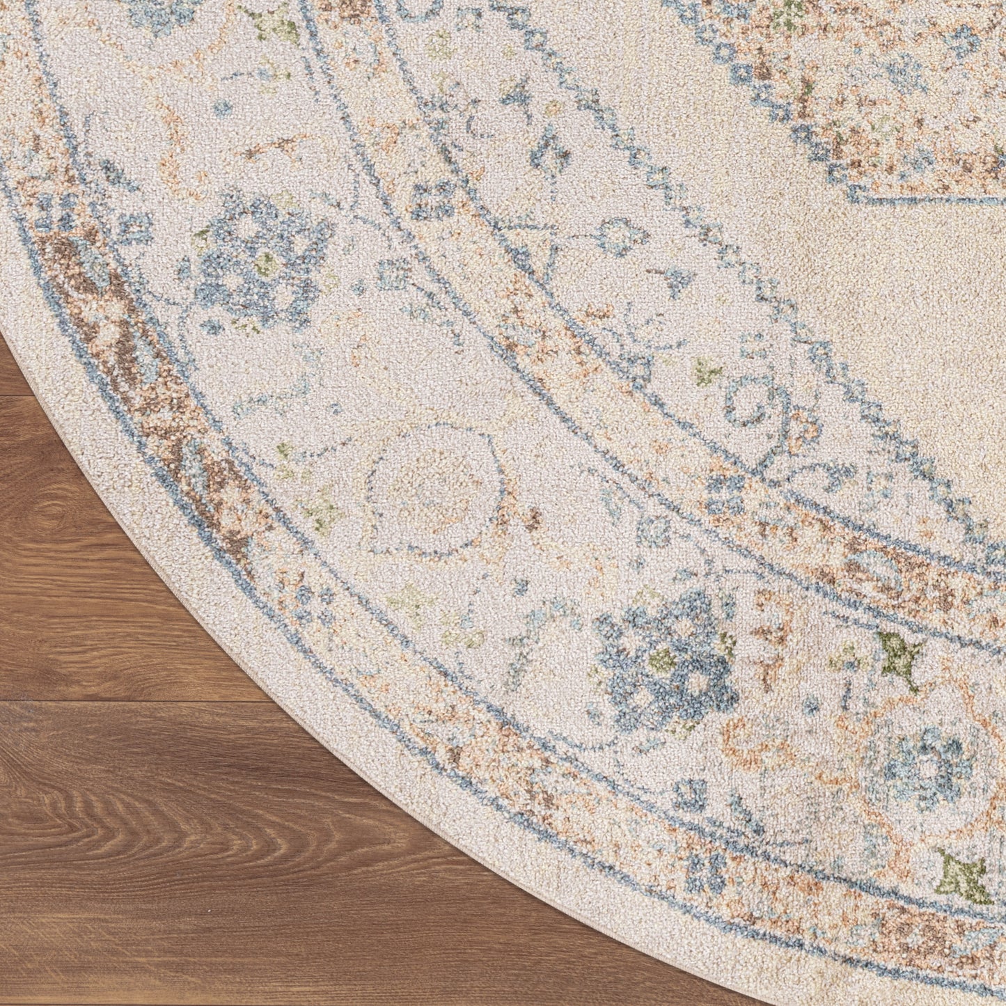 Nourison Astra Machine Washable 7'10" x Round Ivory Blue Vintage Indoor Rug