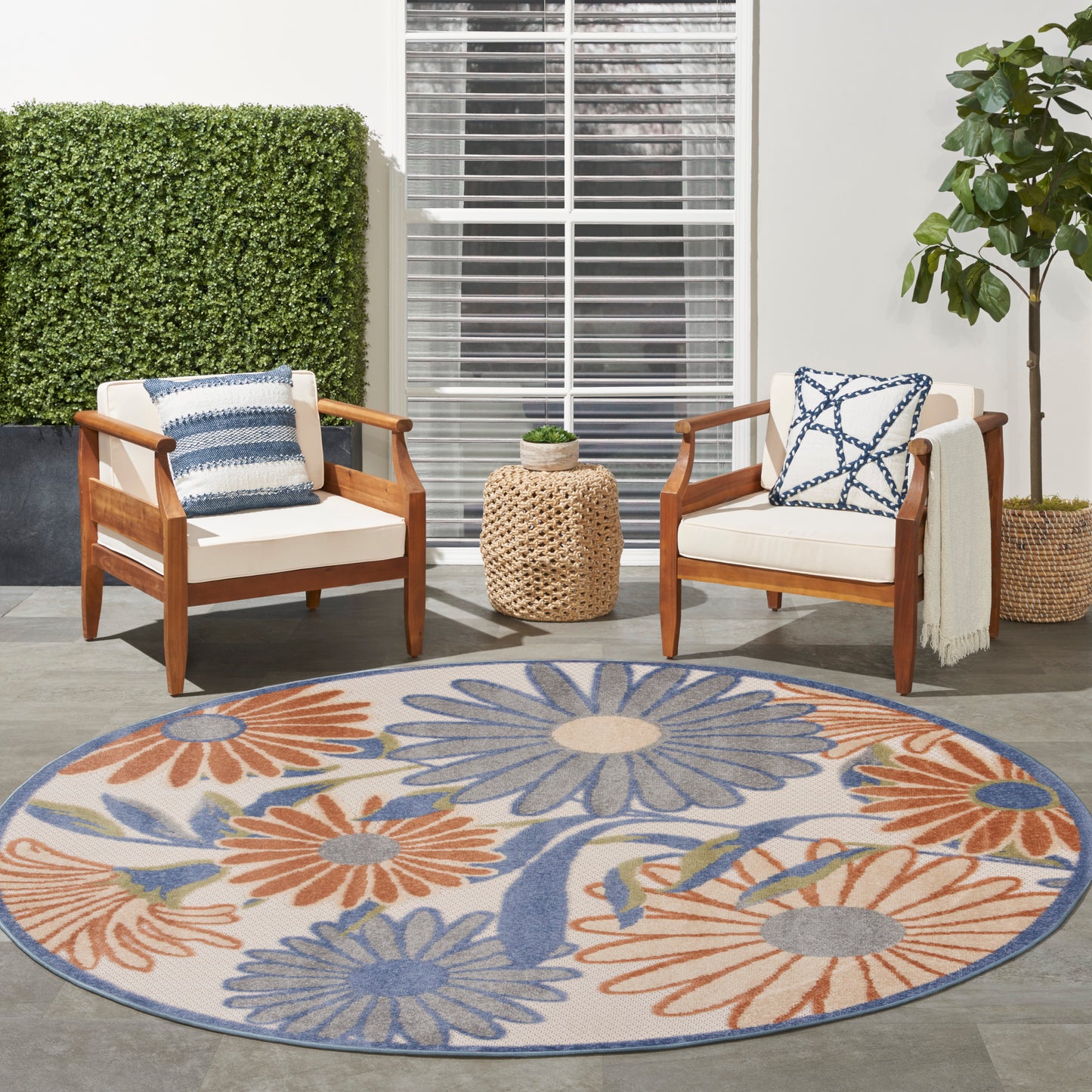 Nourison Aloha 7'10" x Round Beige Multicolor Contemporary Rug