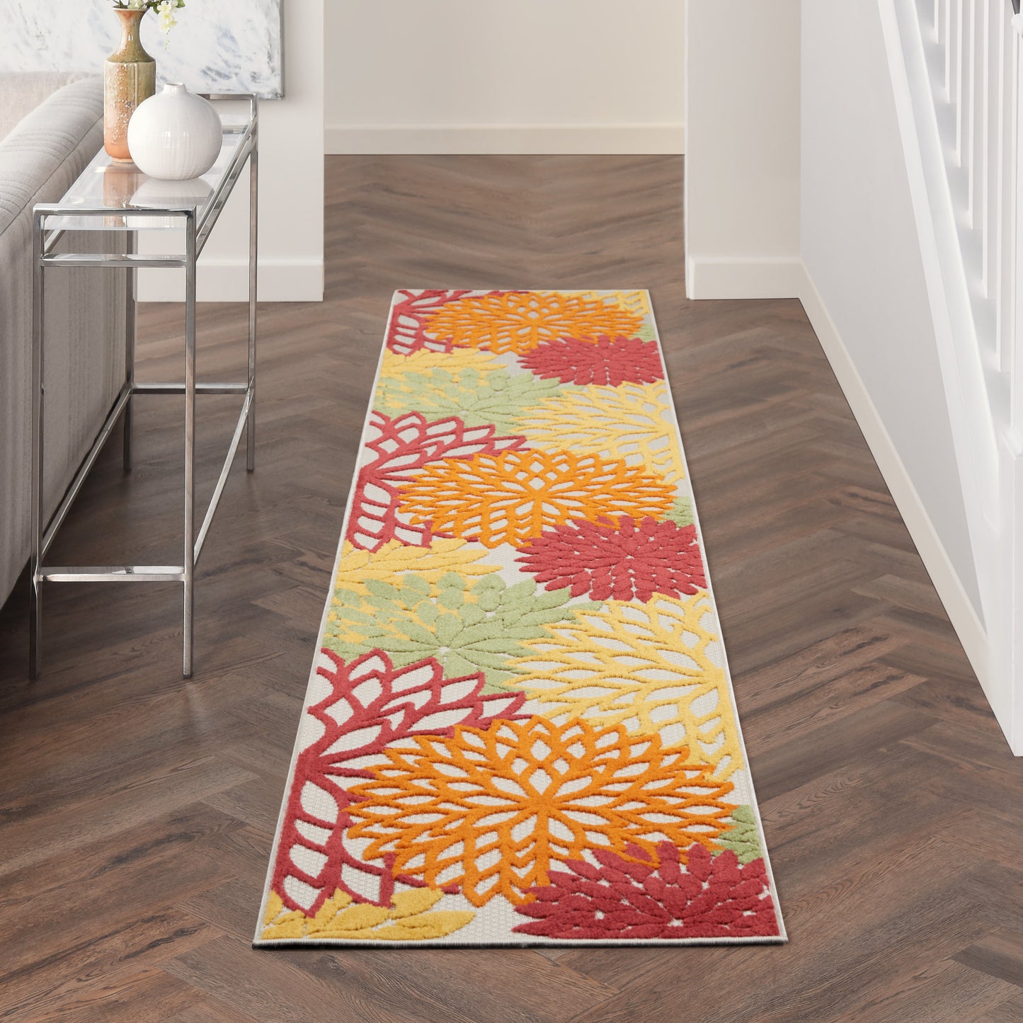 Nourison Aloha 2'3" x 10' Red Multicolor Tropical Rug