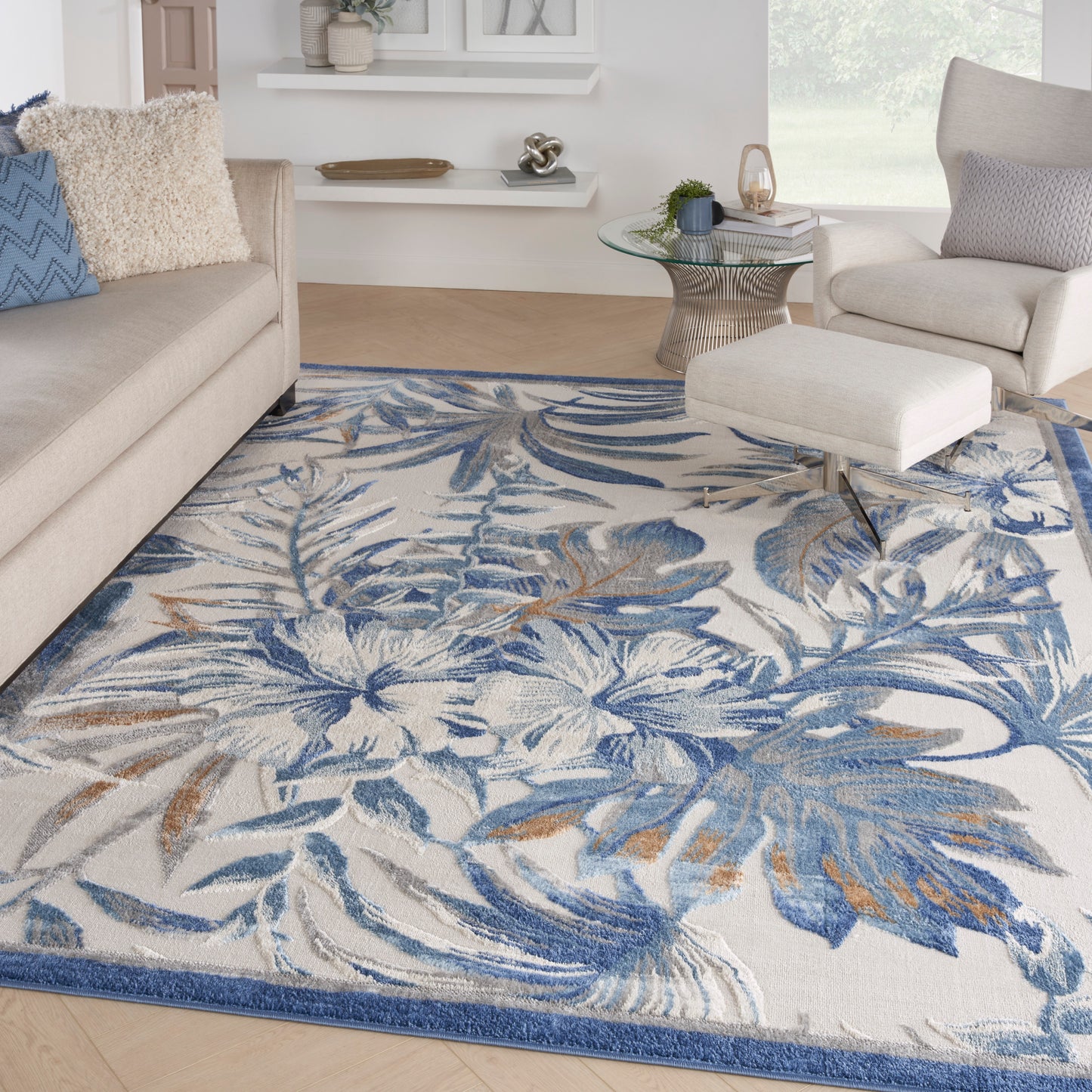 Nourison Seaside 7'10" x 9'10" Ivory Blue Tropical Indoor Rug