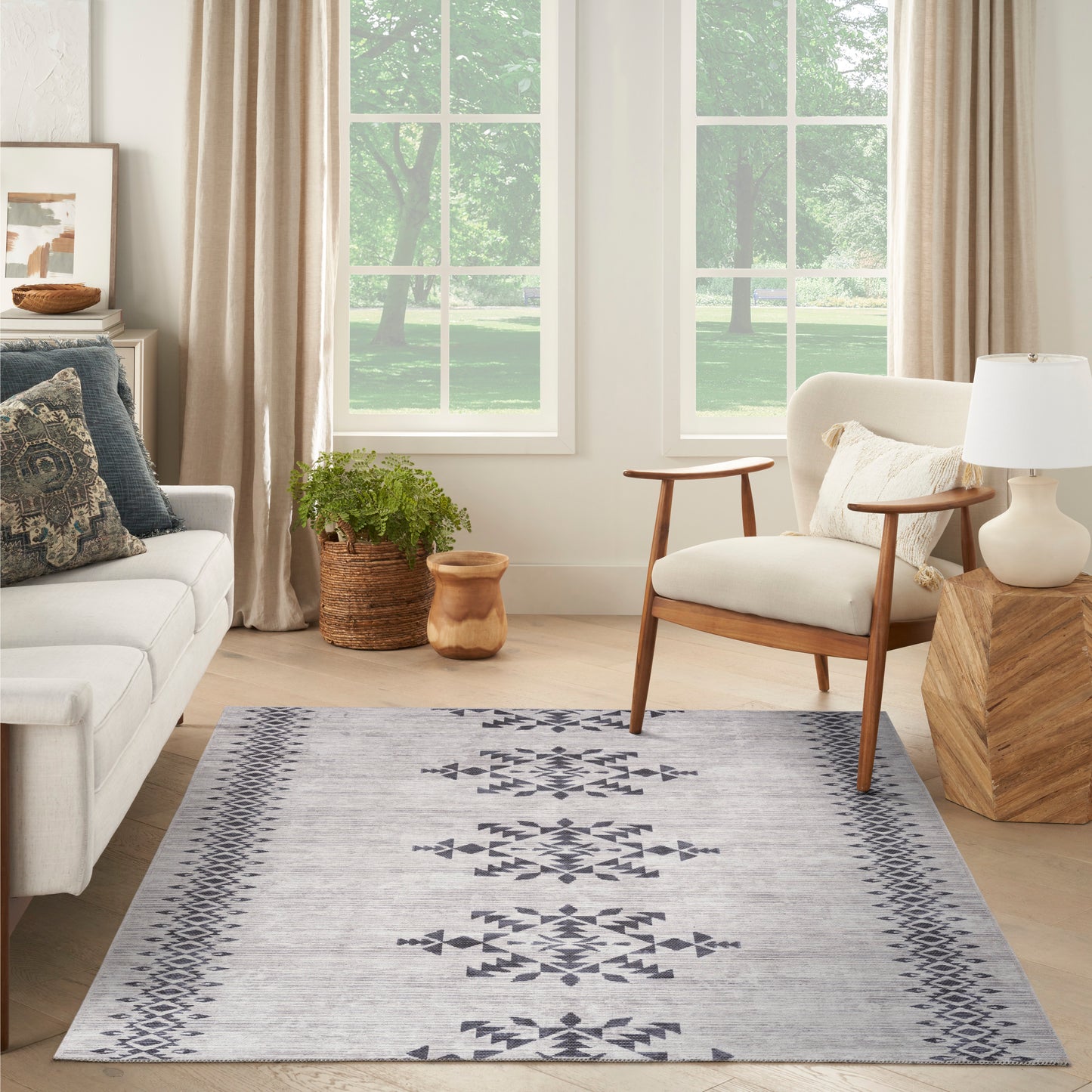 Nicole Curtis Machine Washable Series 1 6' x 9' Ivory/Charcoal Scandinavian Indoor Rug