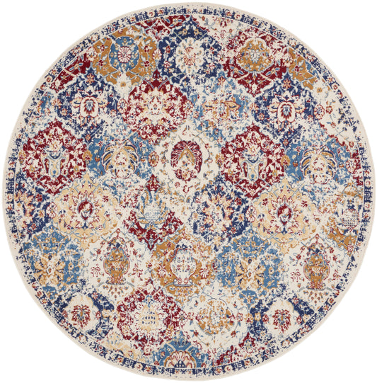 Nourison Grafix 5'3" x Round Blue Multicolor Vintage Indoor Rug