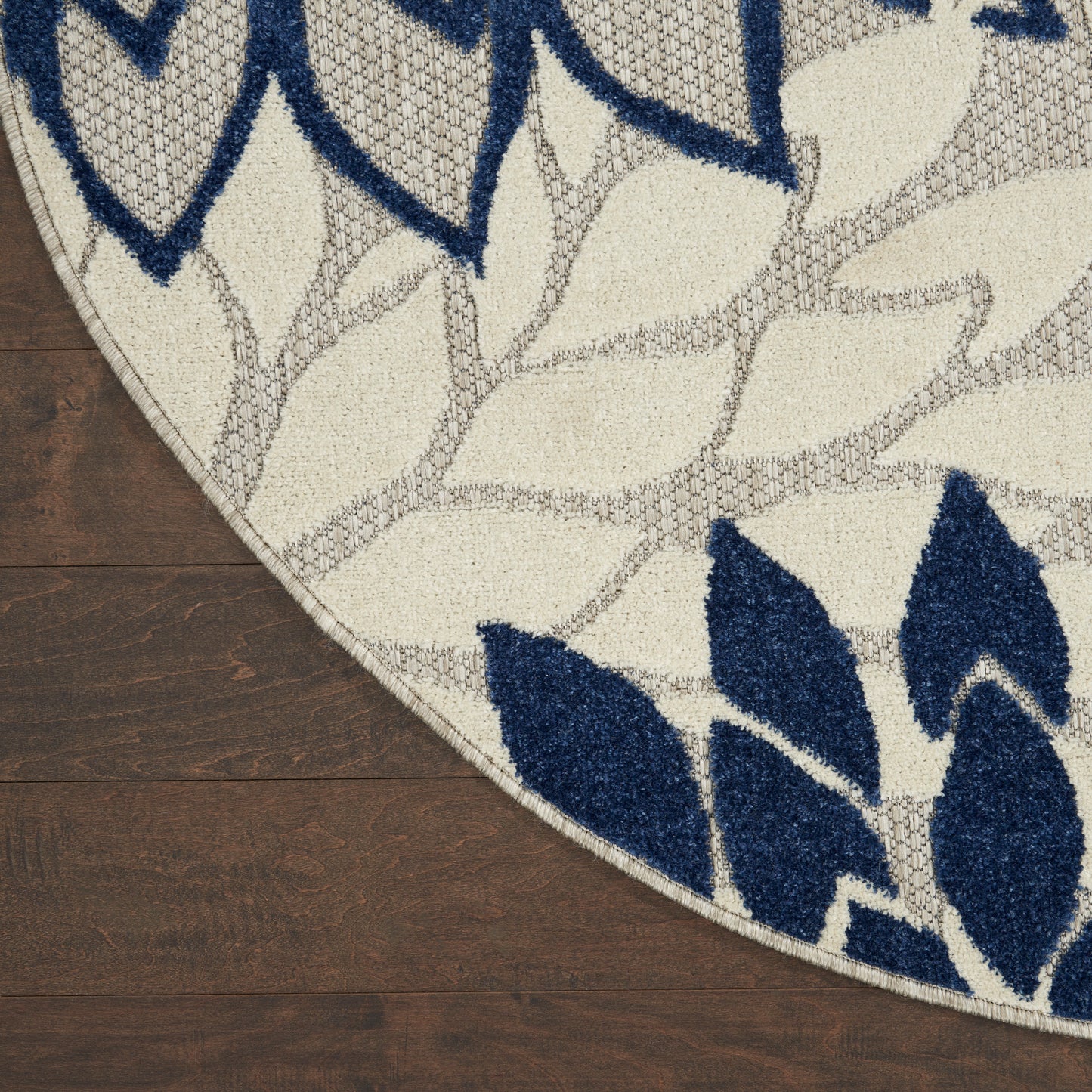 Nourison Aloha 4' x Round Ivory Navy Tropical Rug