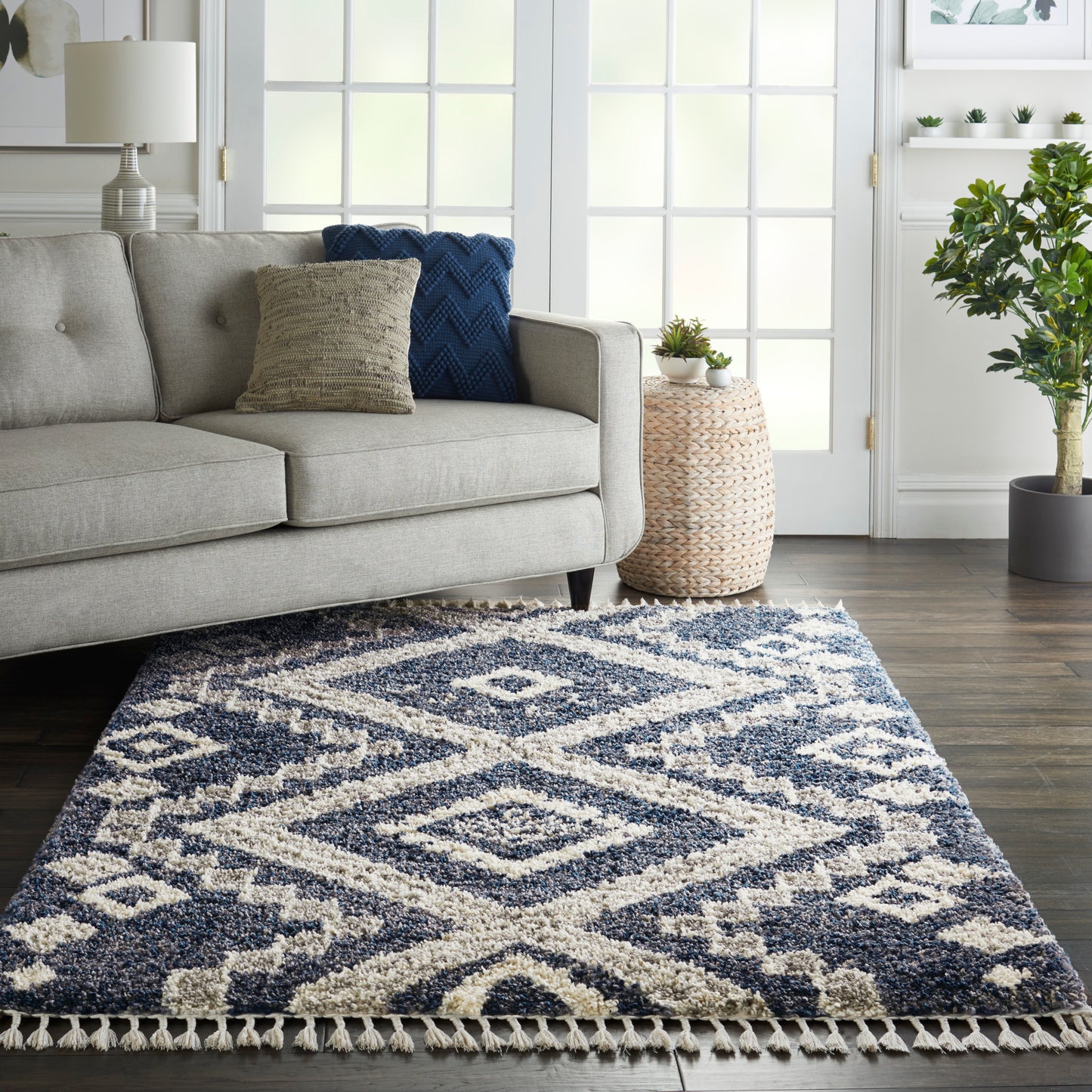 Nourison Oslo Shag 4' x 6' Denim Blue Shag Indoor Rug