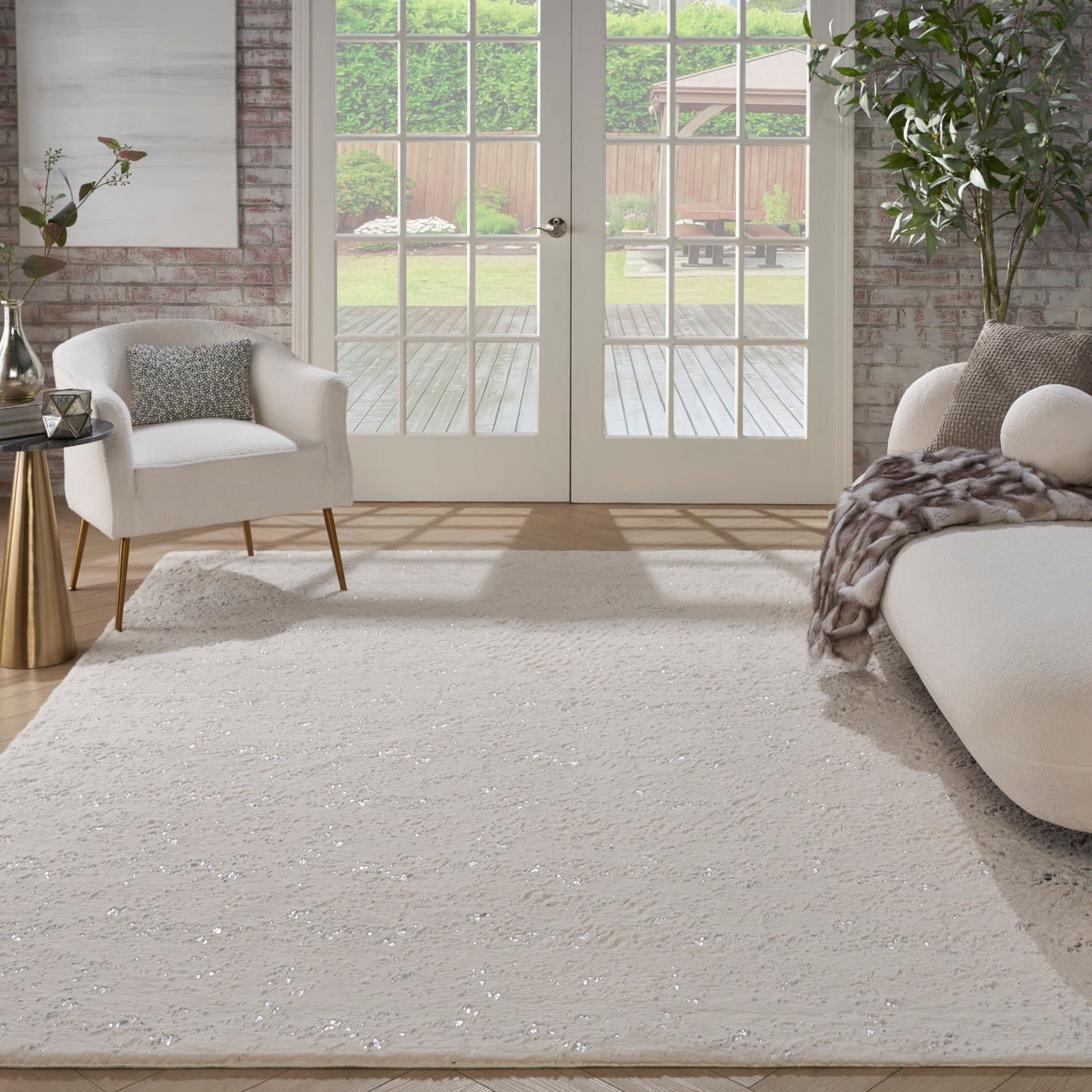 Nourison Cozy Shimmer 7'9" x 9'9" Ivory Silver Glam Indoor Rug