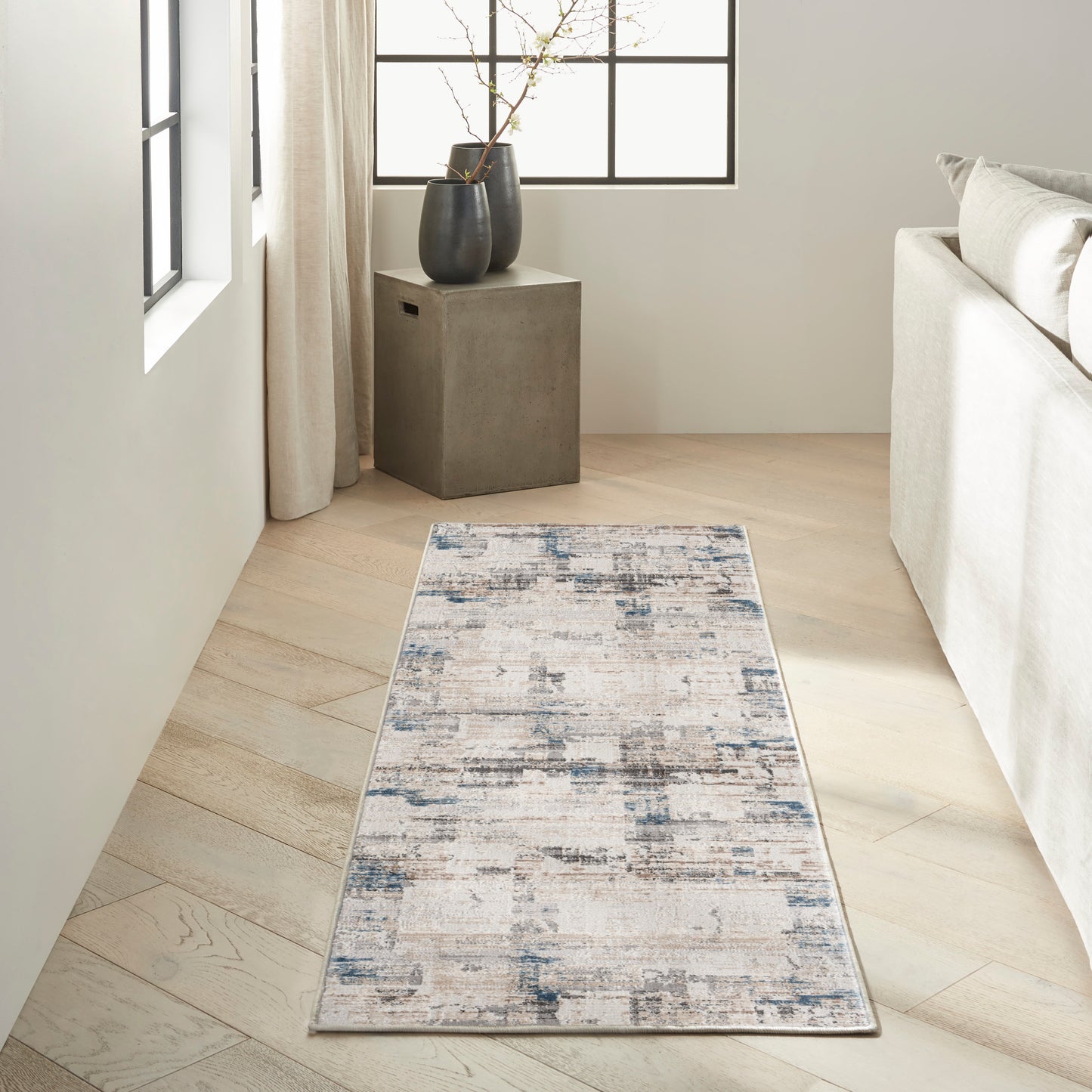 Calvin Klein CK022 Infinity 2'2" x 7'6" Ivory Grey Blue Modern Indoor Rug