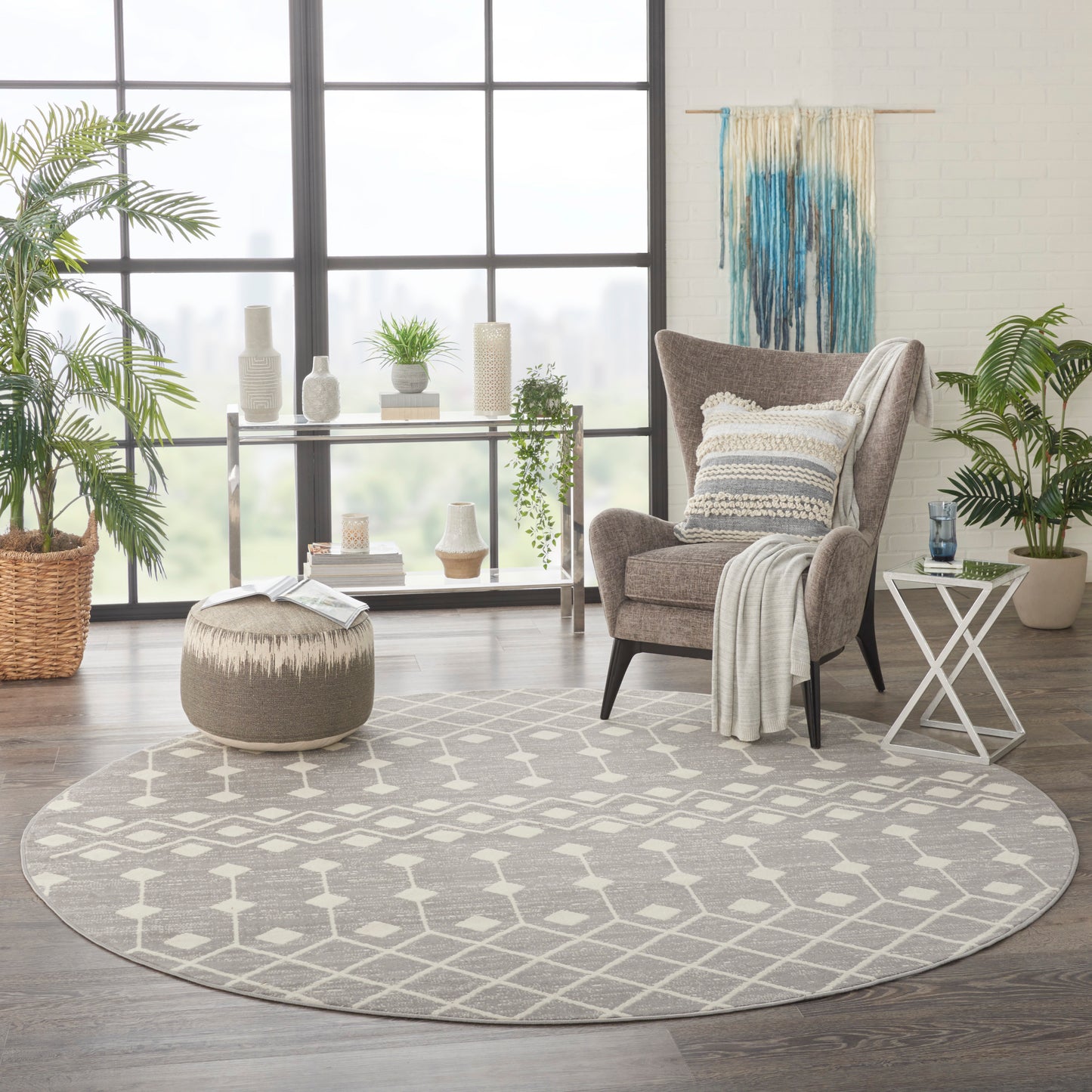 Nourison Grafix 8' x Round Grey Bohemian Indoor Rug