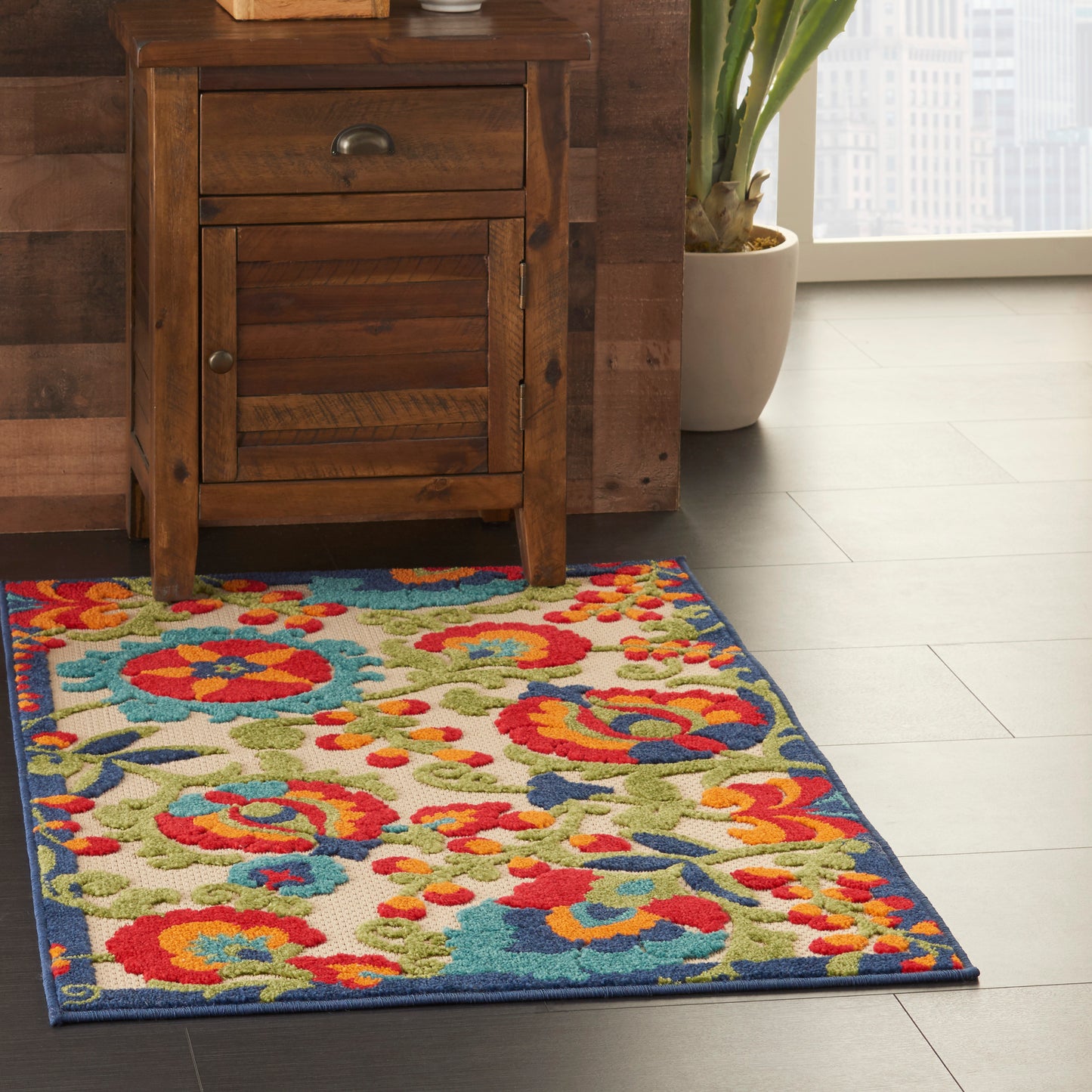 Nourison Aloha 2'8" x 4' Multicolor Farmhouse Rug