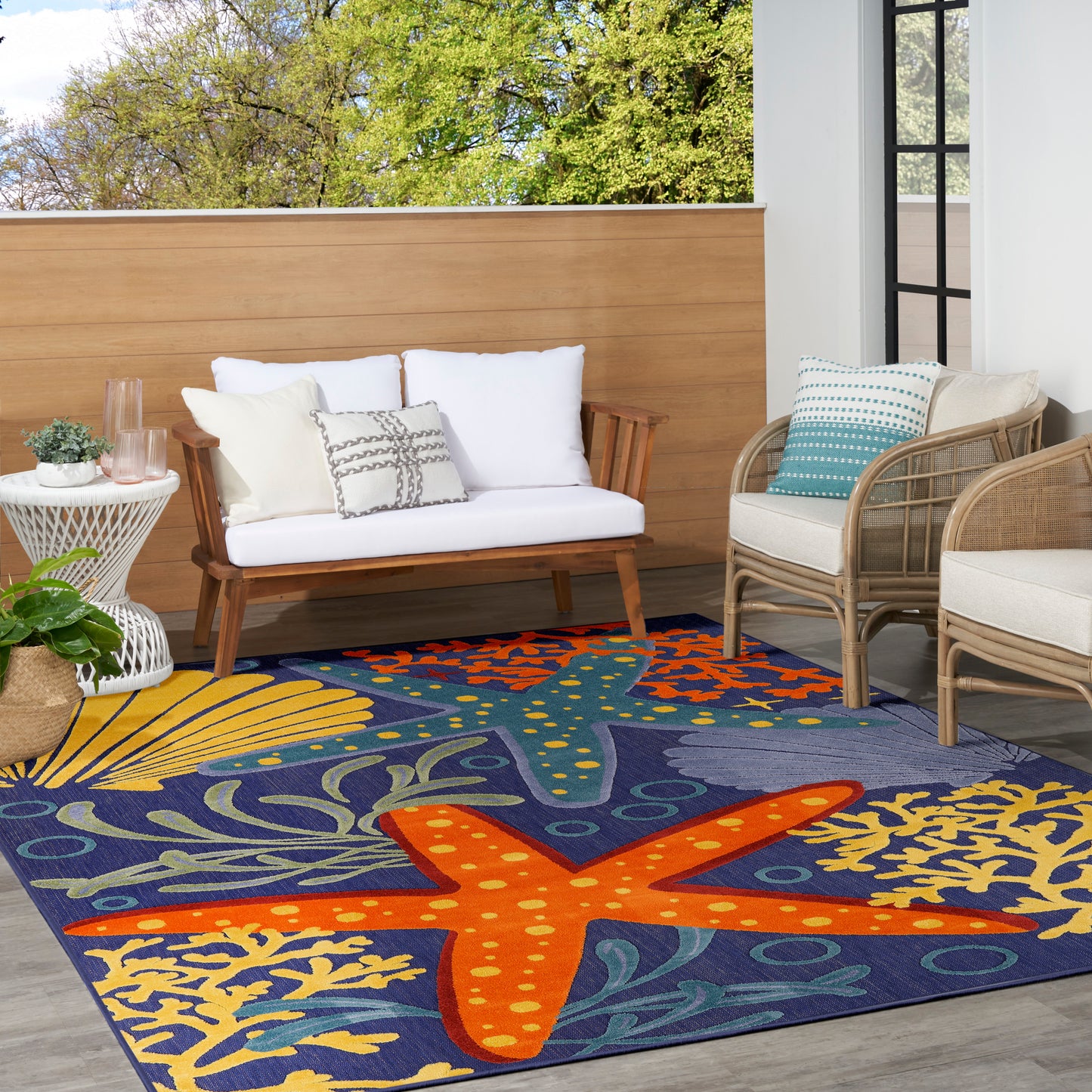 Nourison Aloha 7'10" x 10'6" Navy Multicolor Outdoor Rug