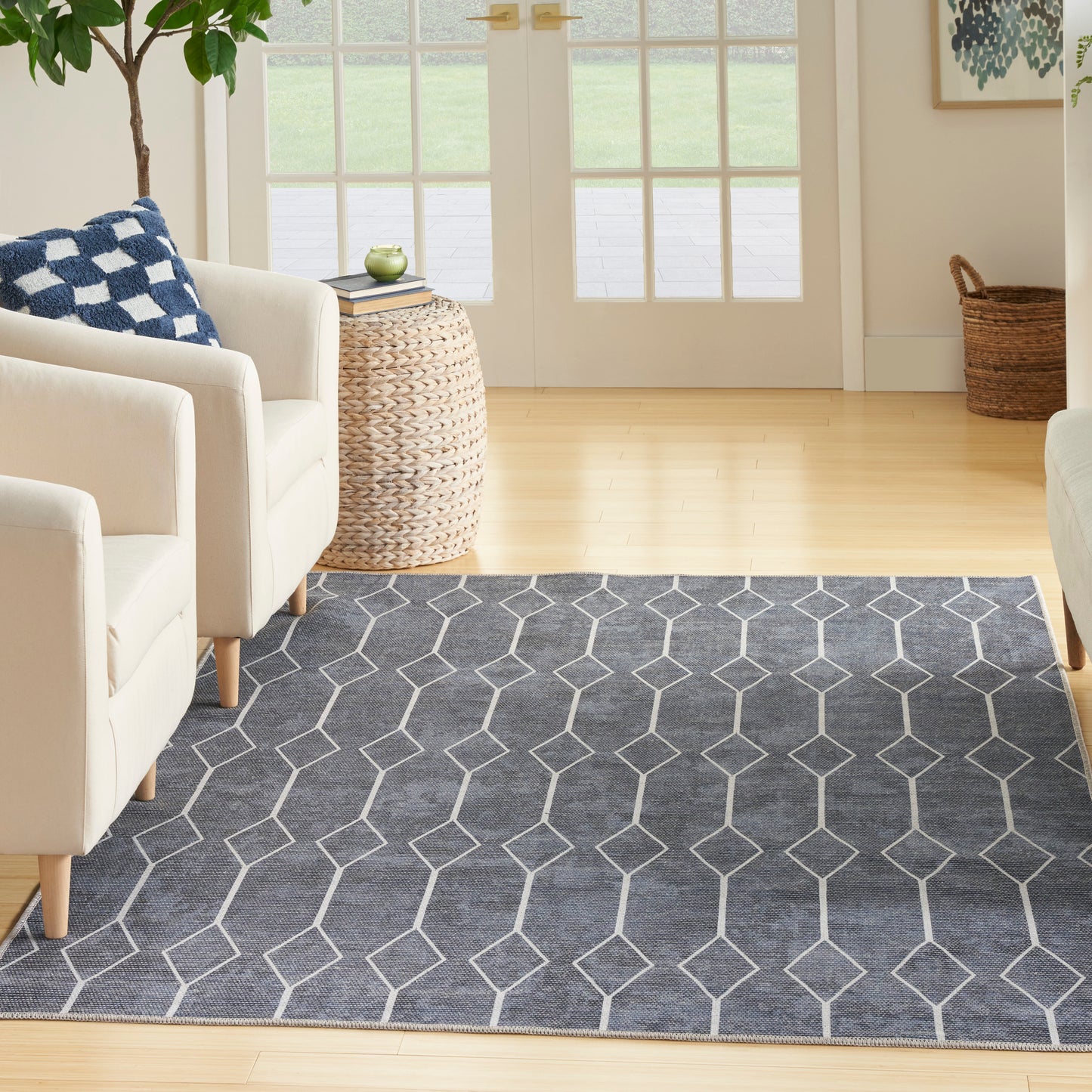 Nicole Curtis Machine Washable Series 1 4' x 6' Navy Modern Indoor Rug