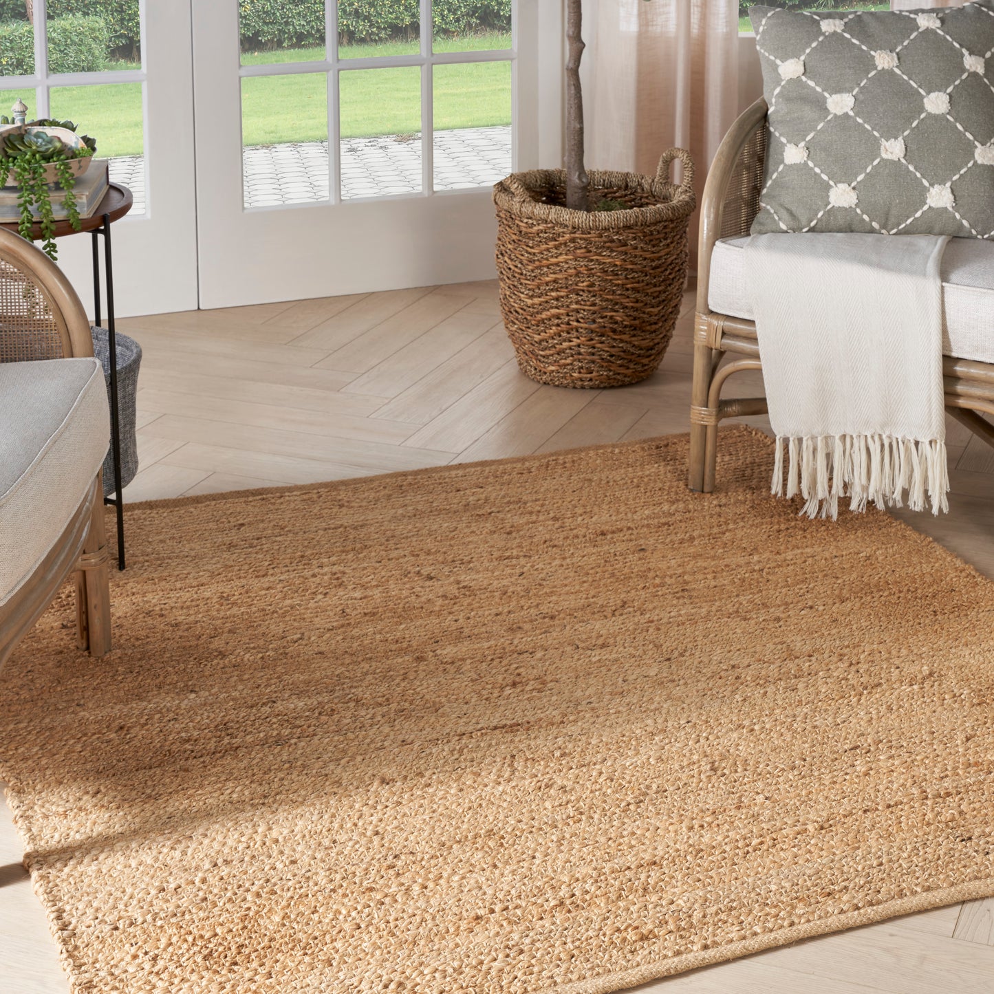 Nourison Natural Jute 4' x square Bleached Farmhouse Indoor Rug