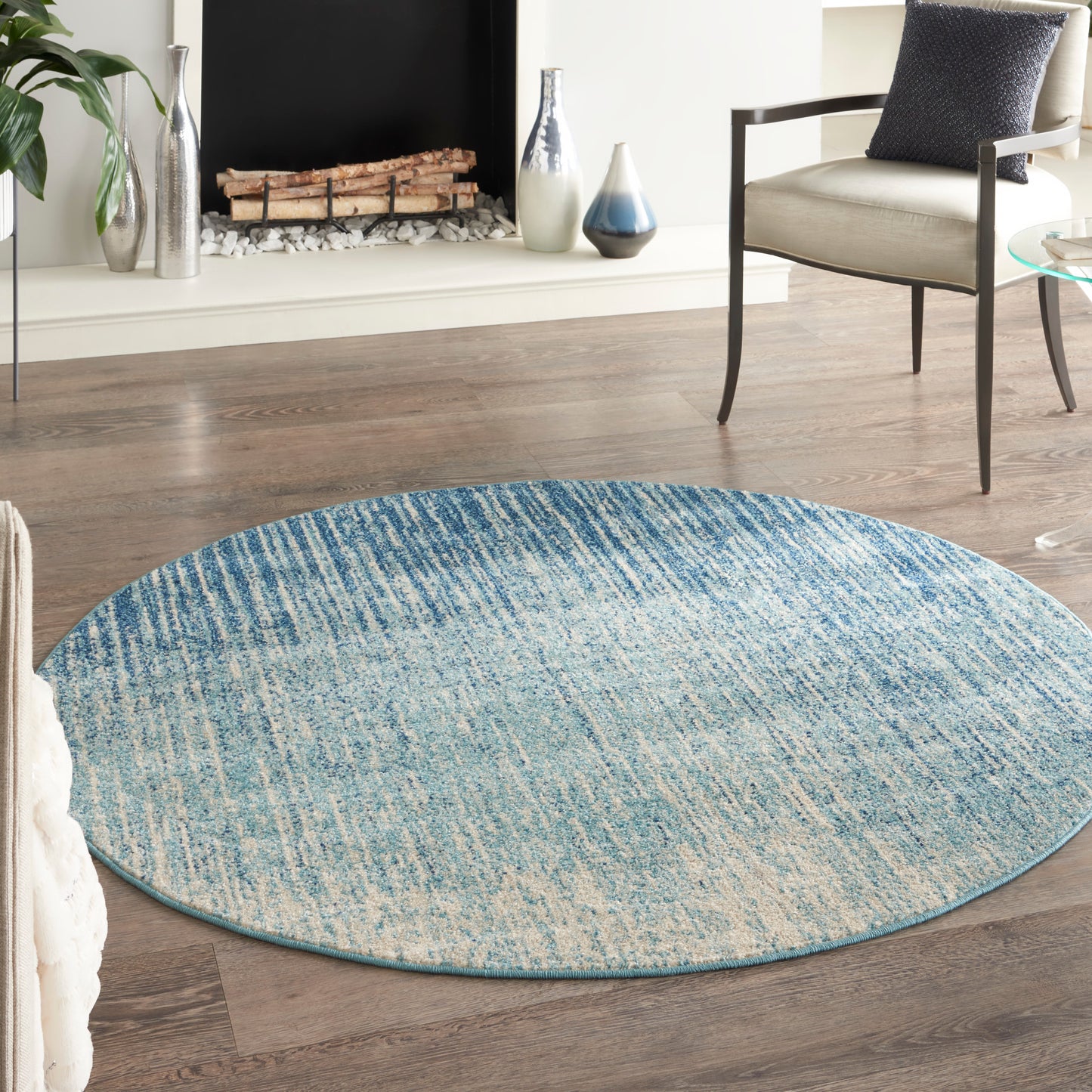 Nourison Passion 4' x Round Navy/Light Blue Modern Indoor Rug