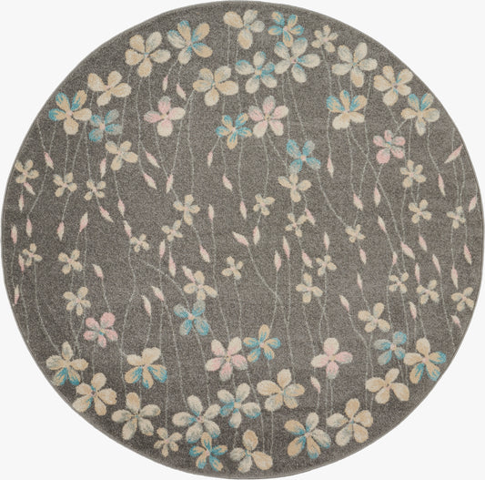 Nourison Tranquil 5'3" x Round Grey Beige Contemporary Indoor Rug