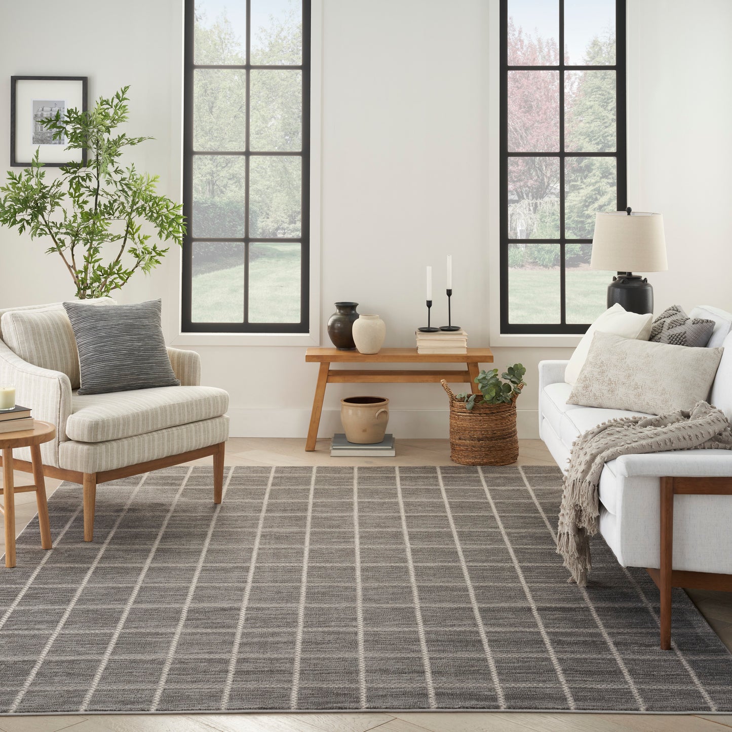 Nourison Serenity Home 9' x 12' Grey Ivory Modern Indoor Rug