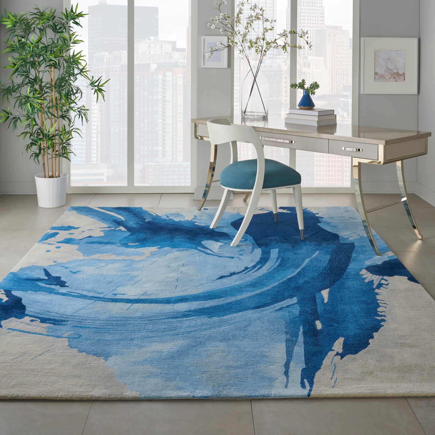 Nourison Symmetry 7'9" x 9'9" Blue Ivory Modern Indoor Rug