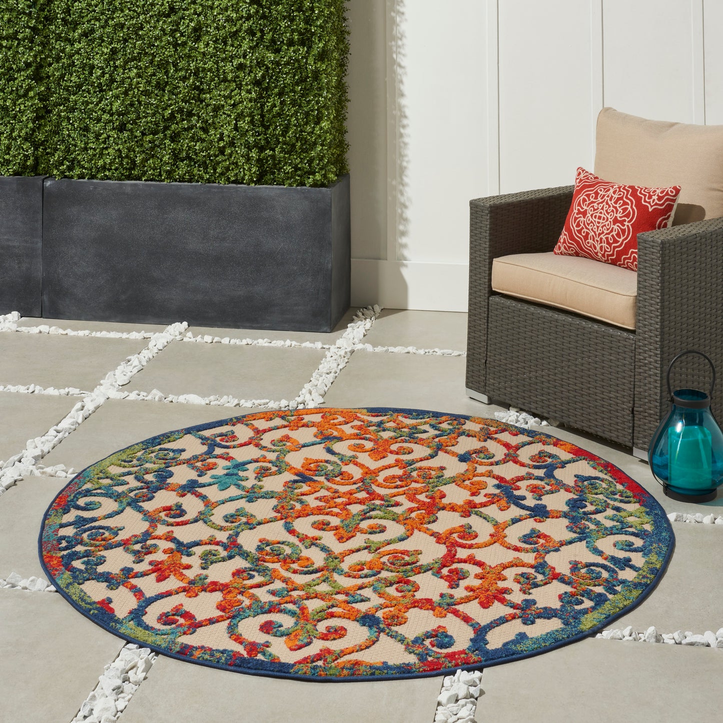 Nourison Aloha 4' x Round Multicolor Contemporary Rug