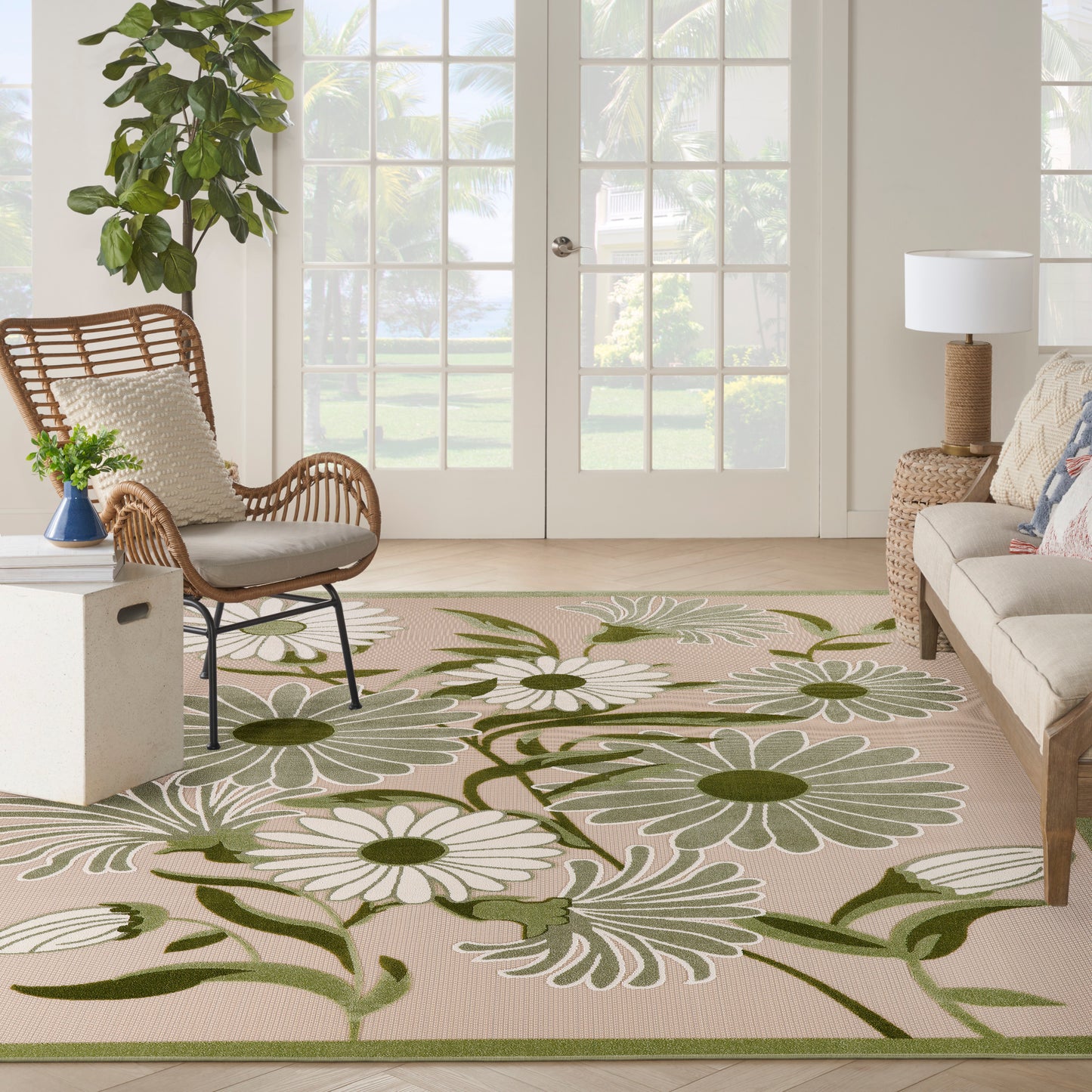 Nourison Aloha 7'10" x 10'6" Ivory Green Outdoor Rug