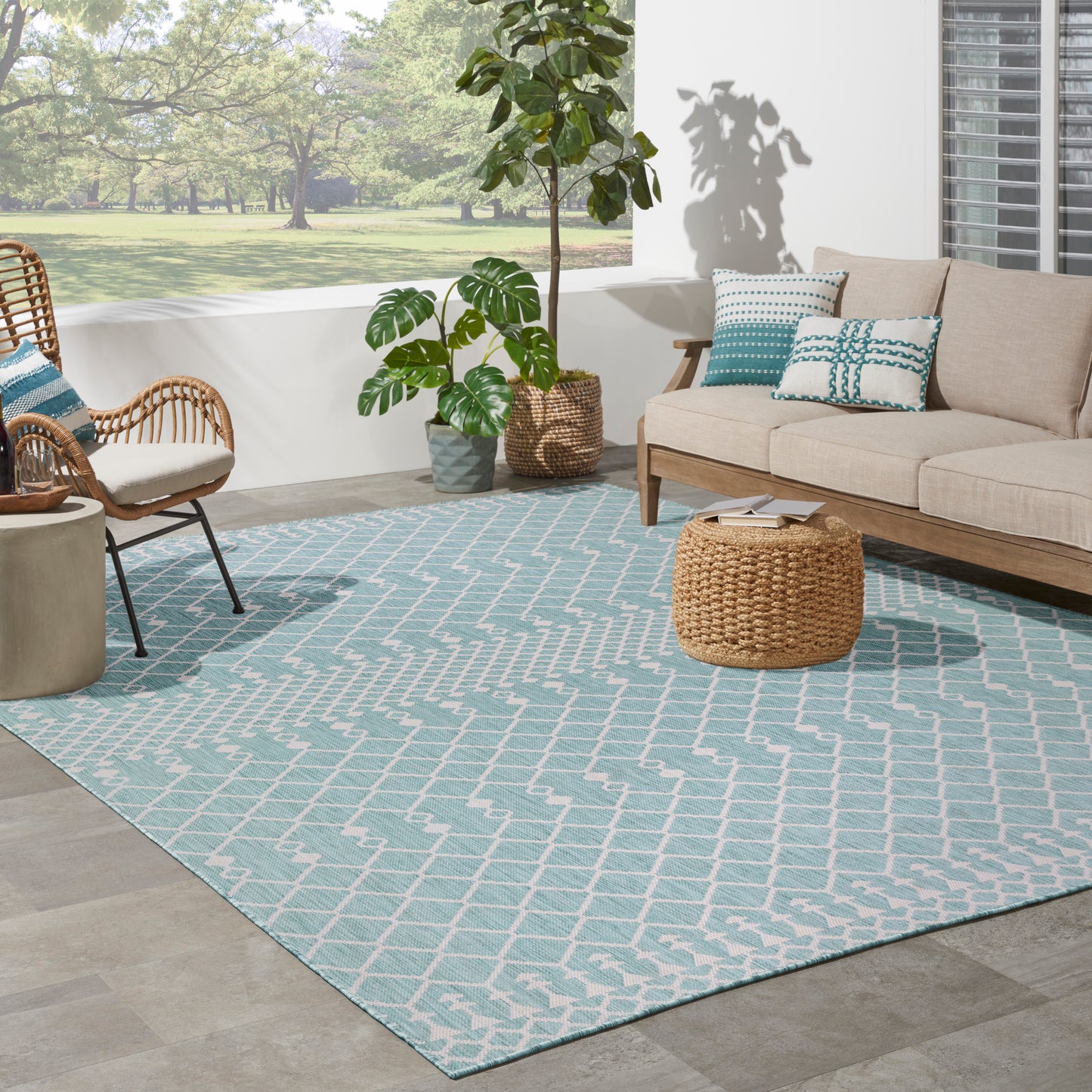 Nourison Positano 8' x 10' Aqua Modern Rug