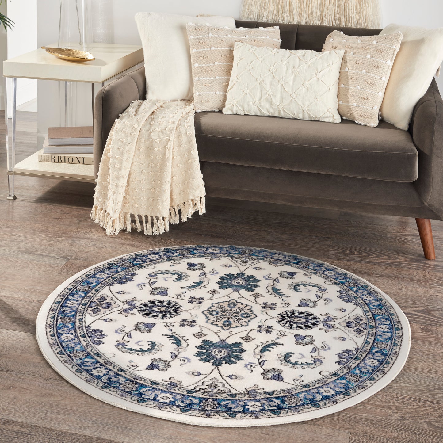 Nourison Nourison Essentials 4' x Round Ivory Blue Vintage Rug