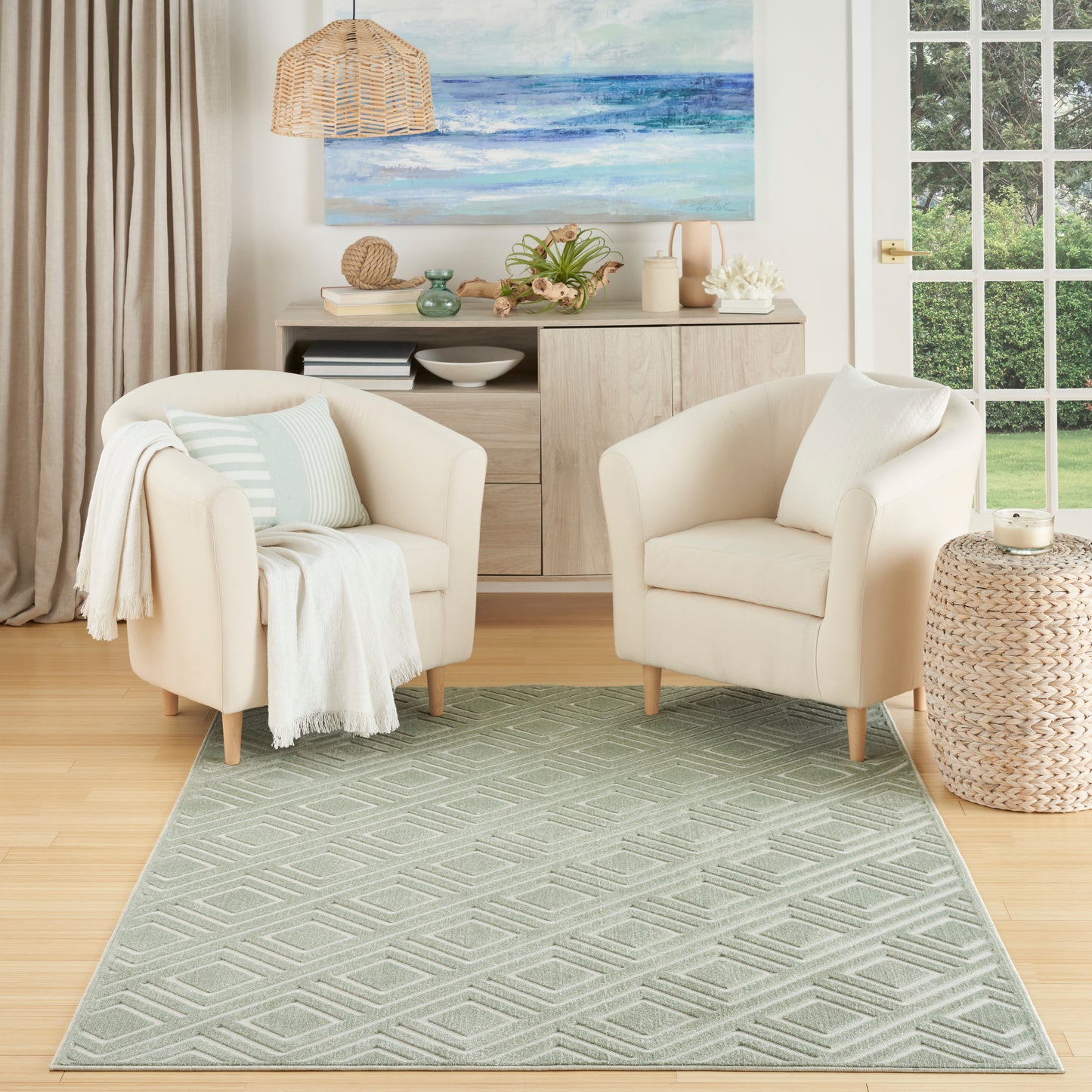 Nourison Care Free 5'3" x 7' Green Modern Indoor Rug