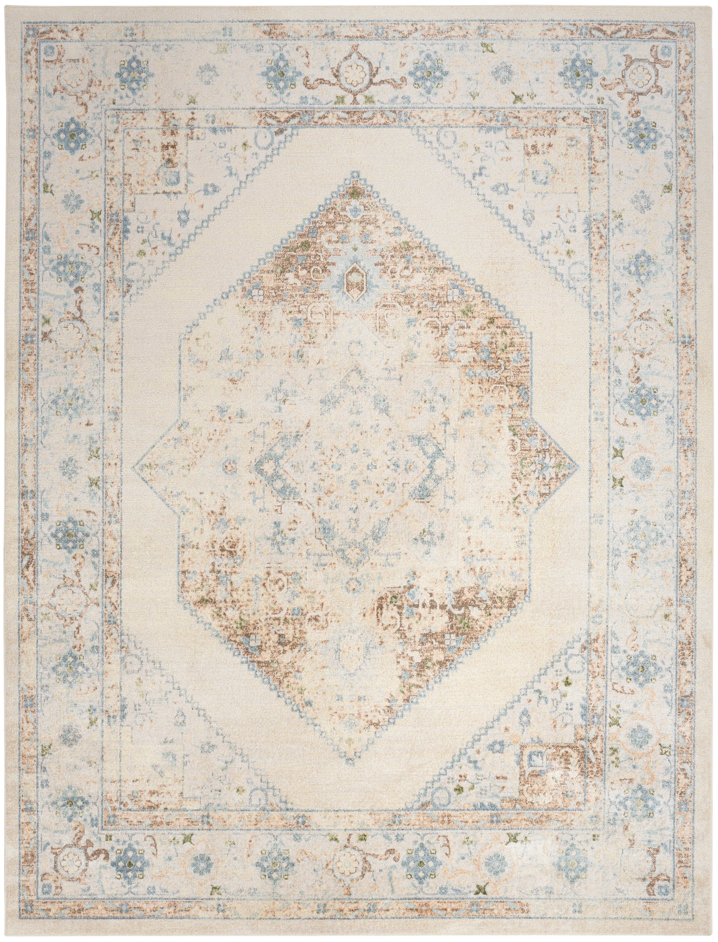 Nourison Astra Machine Washable 6'7" x 9' Ivory Blue Vintage Indoor Rug