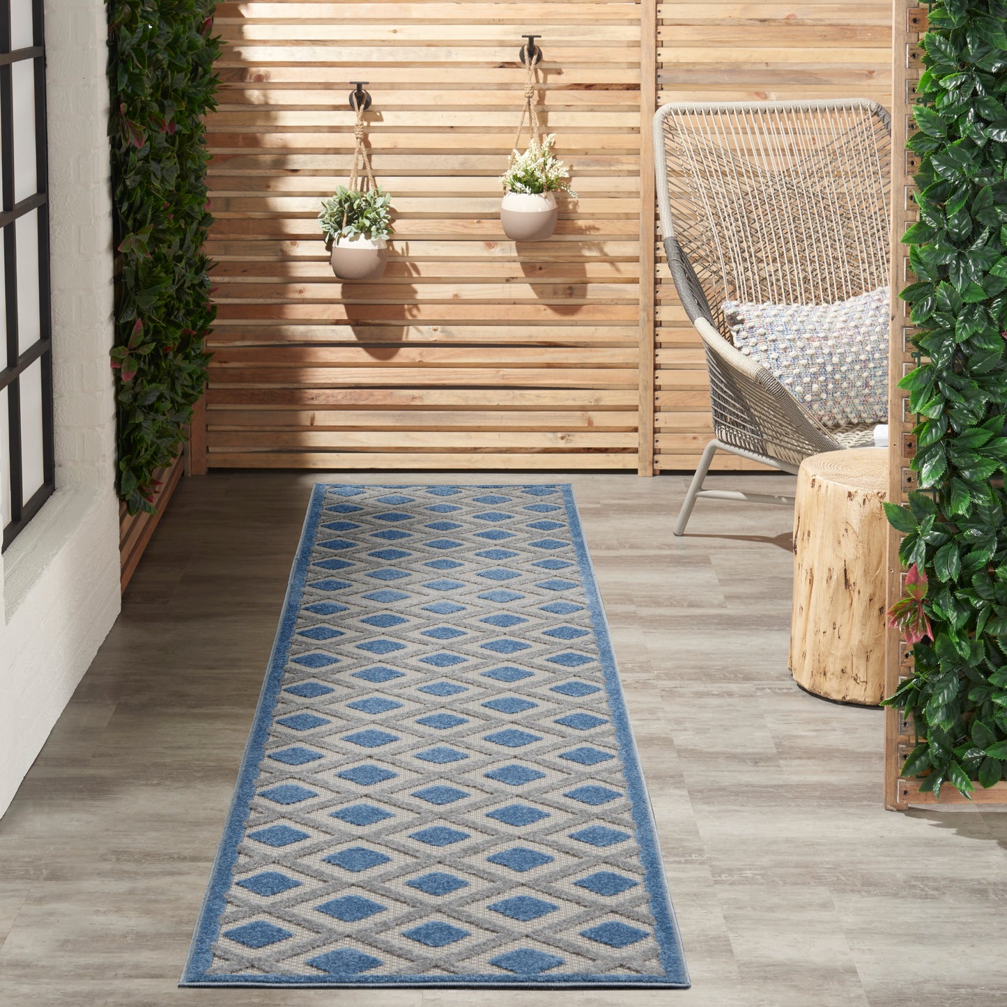 Nourison Aloha 2'3" x 12' Blue Grey Modern Rug