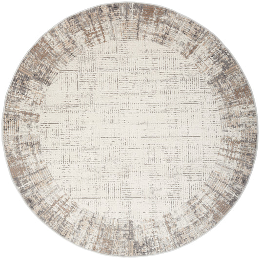 Nourison Elation 5'3" x Round Ivory Grey Modern Indoor Rug