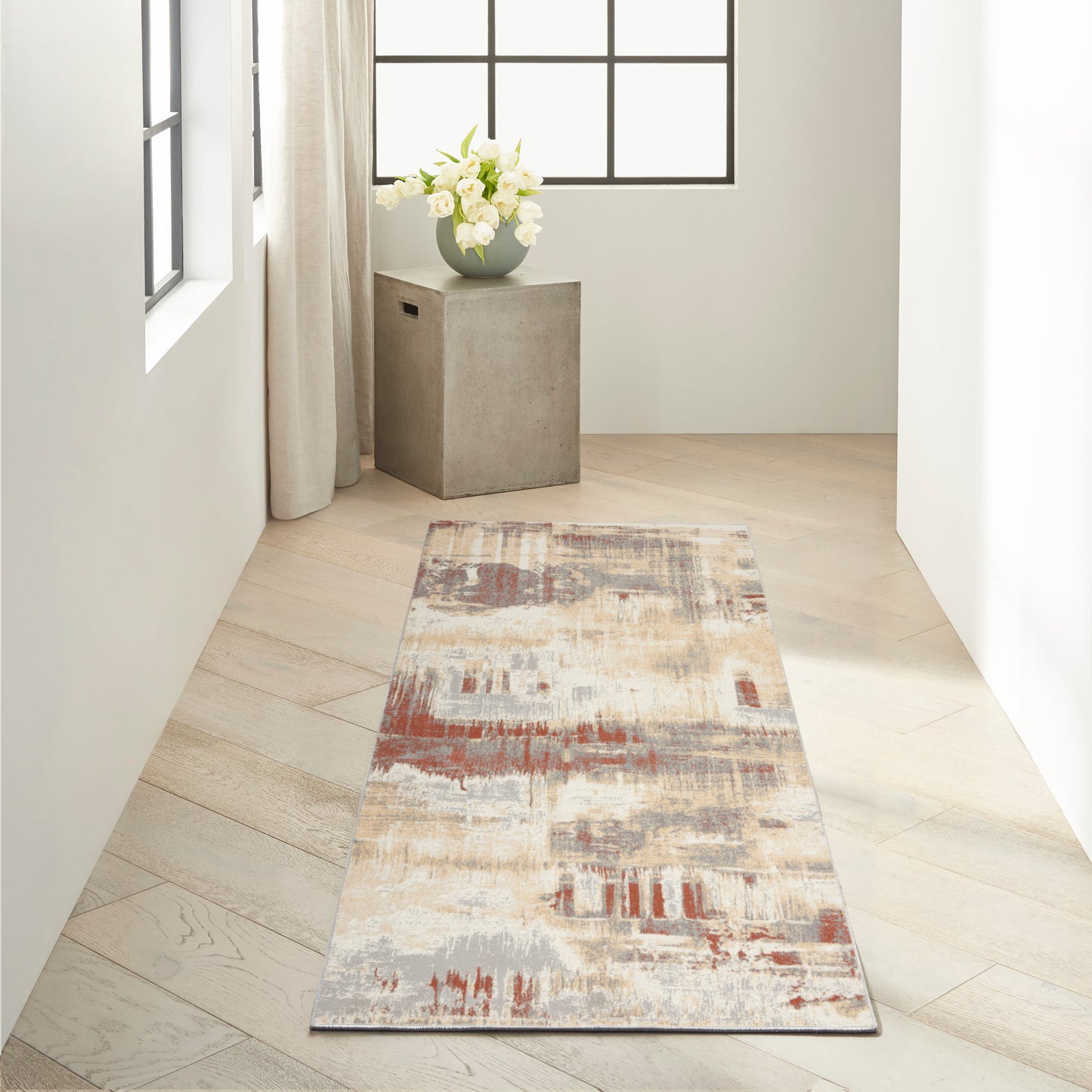 Calvin Klein CK005 Enchanting 2'3" x 7'3" Grey Rust Modern Indoor Rug