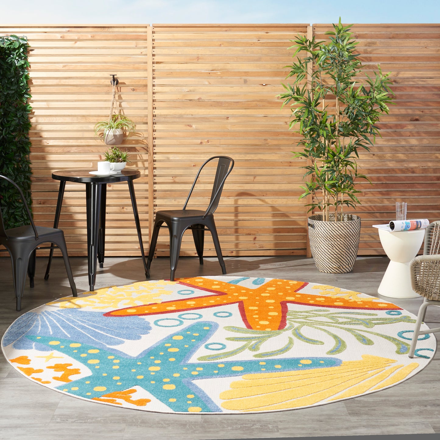 Nourison Aloha 7'10" x Round Multicolor Coastal, Nautical & Beach Rug