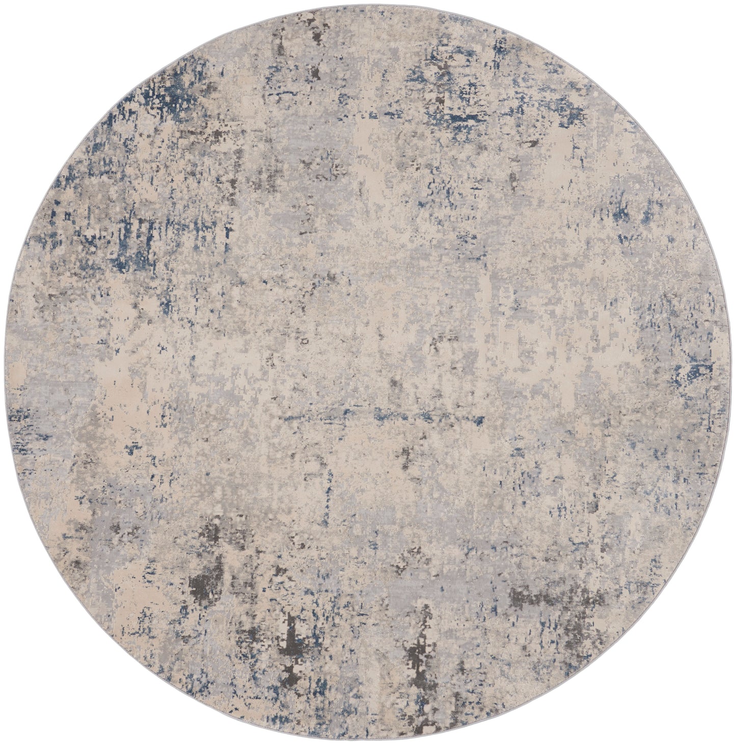 Nourison Rustic Textures 7’10” x Round Ivory Grey Blue Modern Indoor Rug