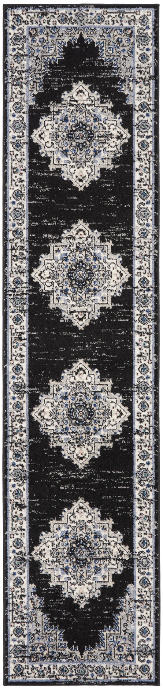 Nourison Passion 2'2" x 10' Black Ivory Vintage Indoor Rug